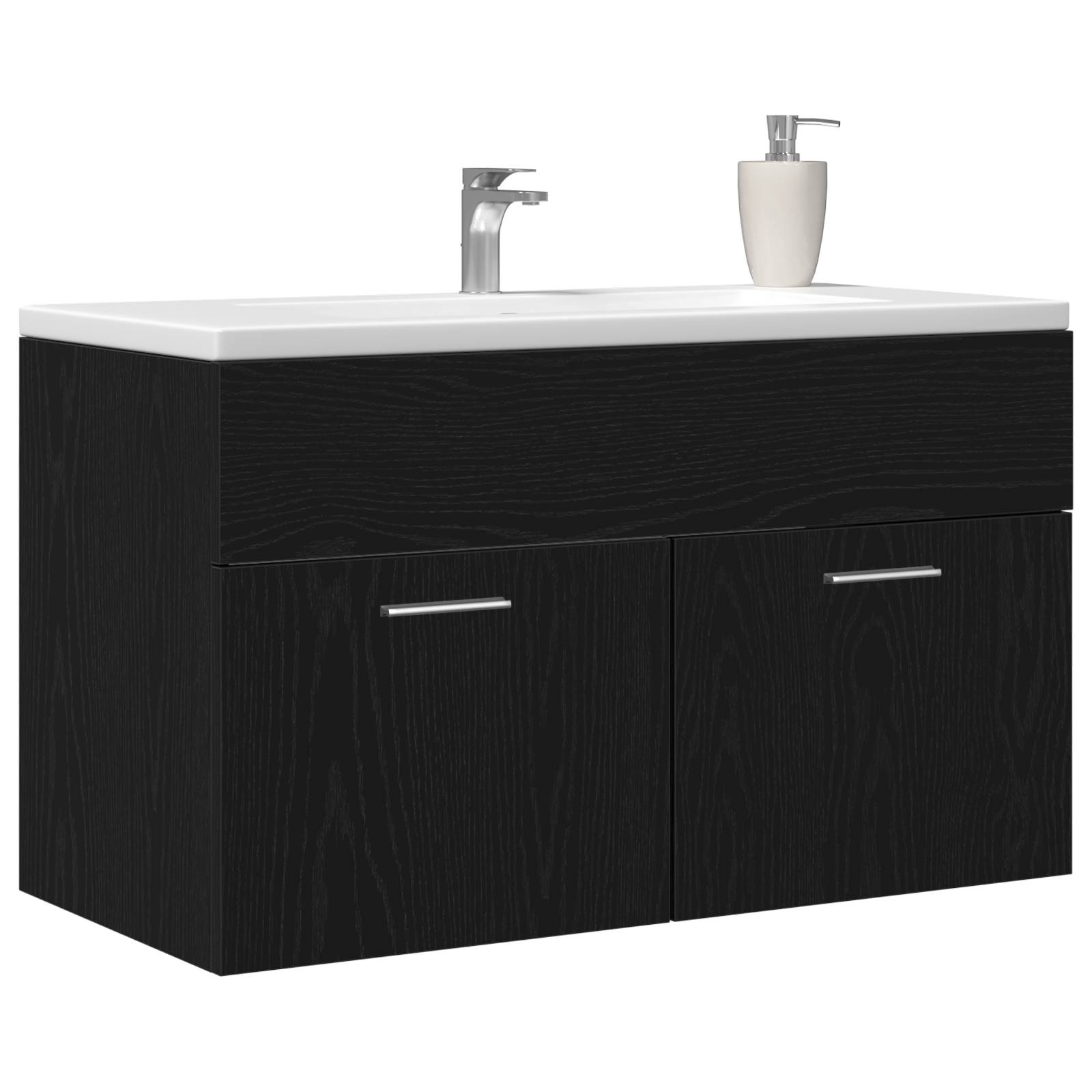 vidaXL Badezimmer-Waschtischschrank in Schwarz-Eiche 80x38,5x46 cm aus Holzwerkstoff