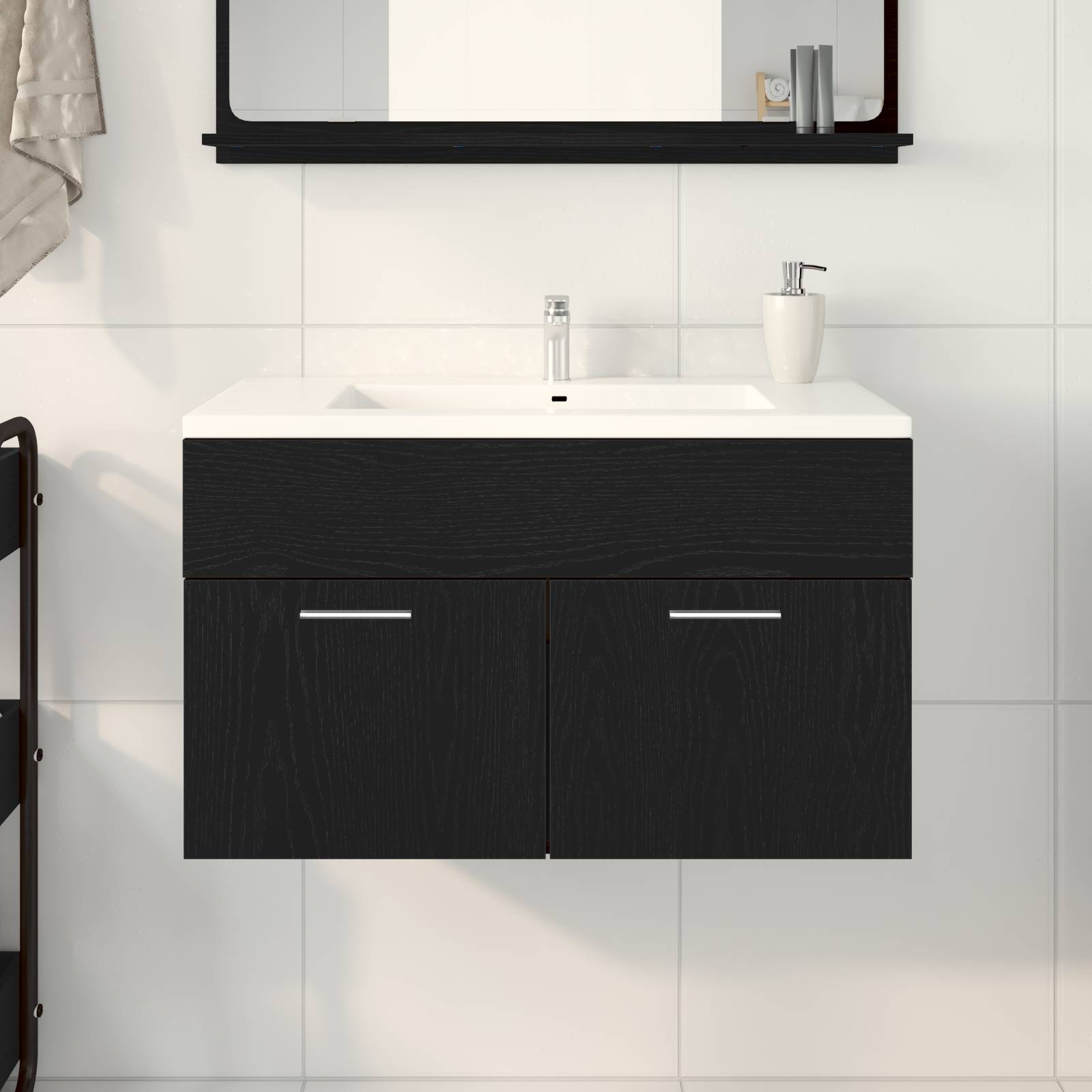 vidaXL Badezimmer-Waschtischschrank in Schwarz-Eiche 80x38,5x46 cm aus Holzwerkstoff