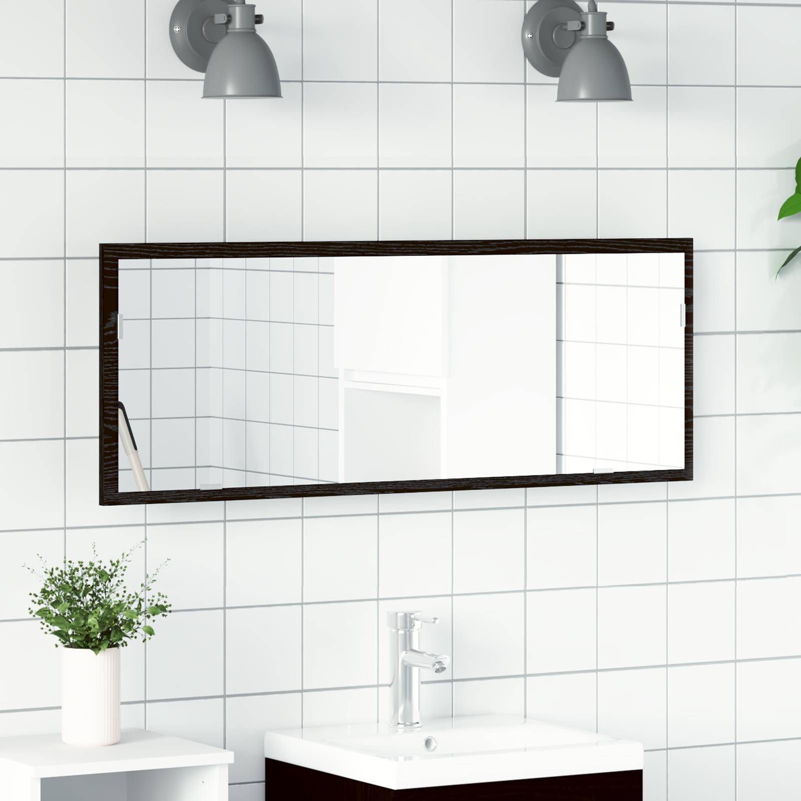 vidaXL LED Badspiegel Schwarz Eiche 100x8,5x37 cm Holzwerkstoff