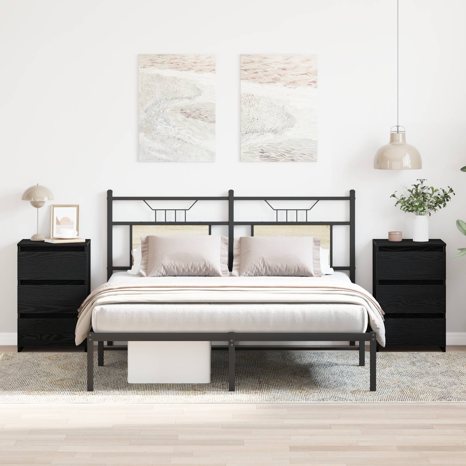 vidaXL Nachttische 2er Set Schwarz Eiche 40x35x62,5 cm Holzwerkstoff