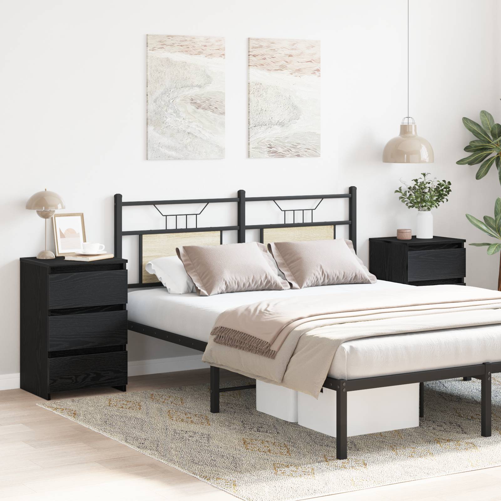 vidaXL Nachttische 2er Set Schwarz Eiche 40x35x62,5 cm Holzwerkstoff