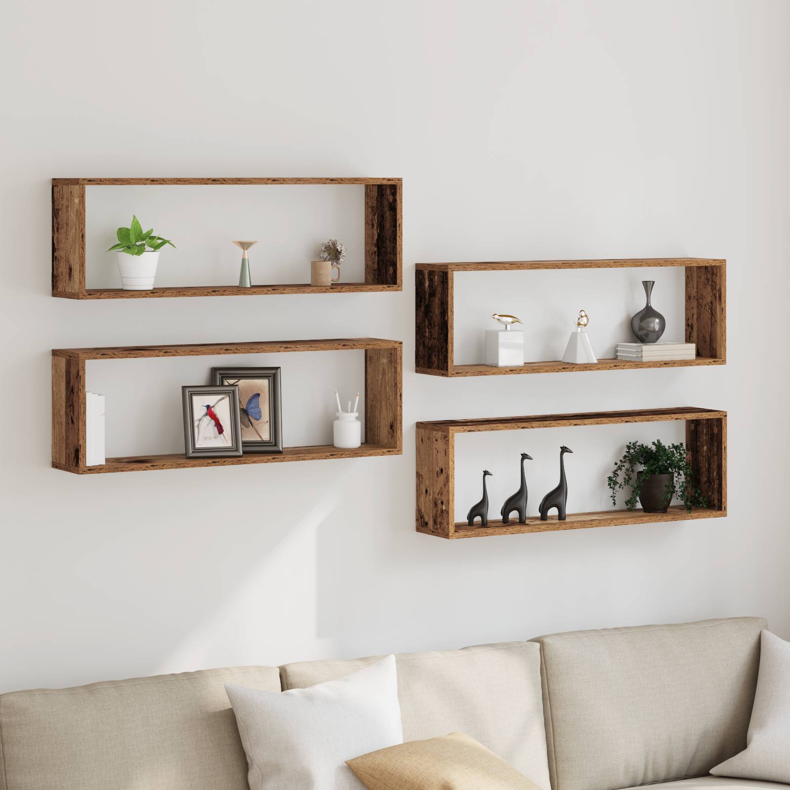 vidaXL Wandregale 4er Set Altholz 80x15x26 cm Holzwerkstoff