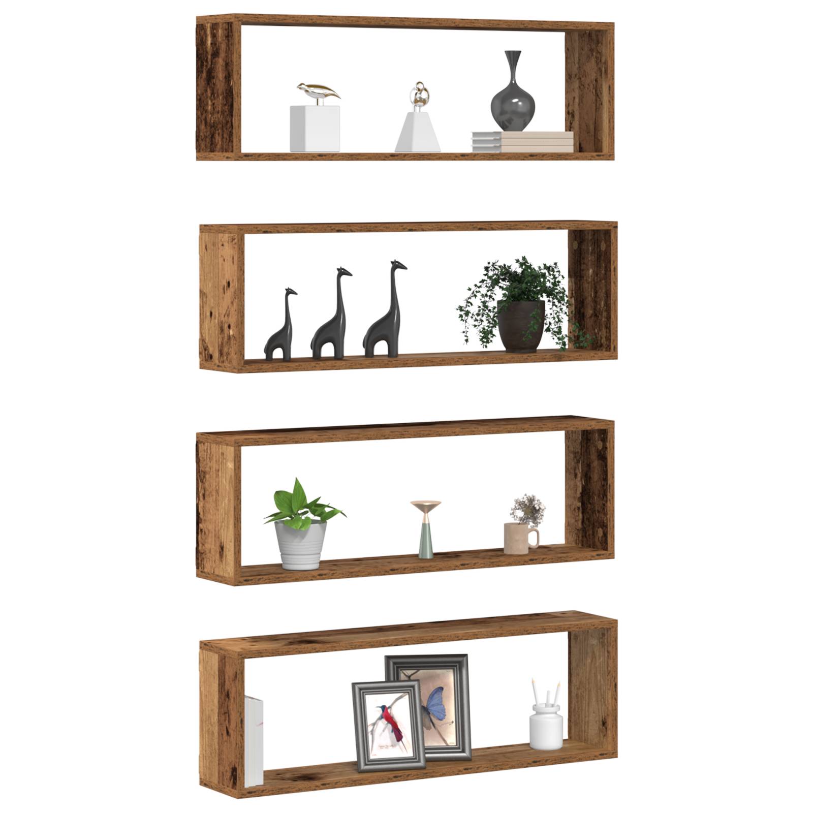 vidaXL Wandregale 4er Set Altholz 80x15x26 cm Holzwerkstoff