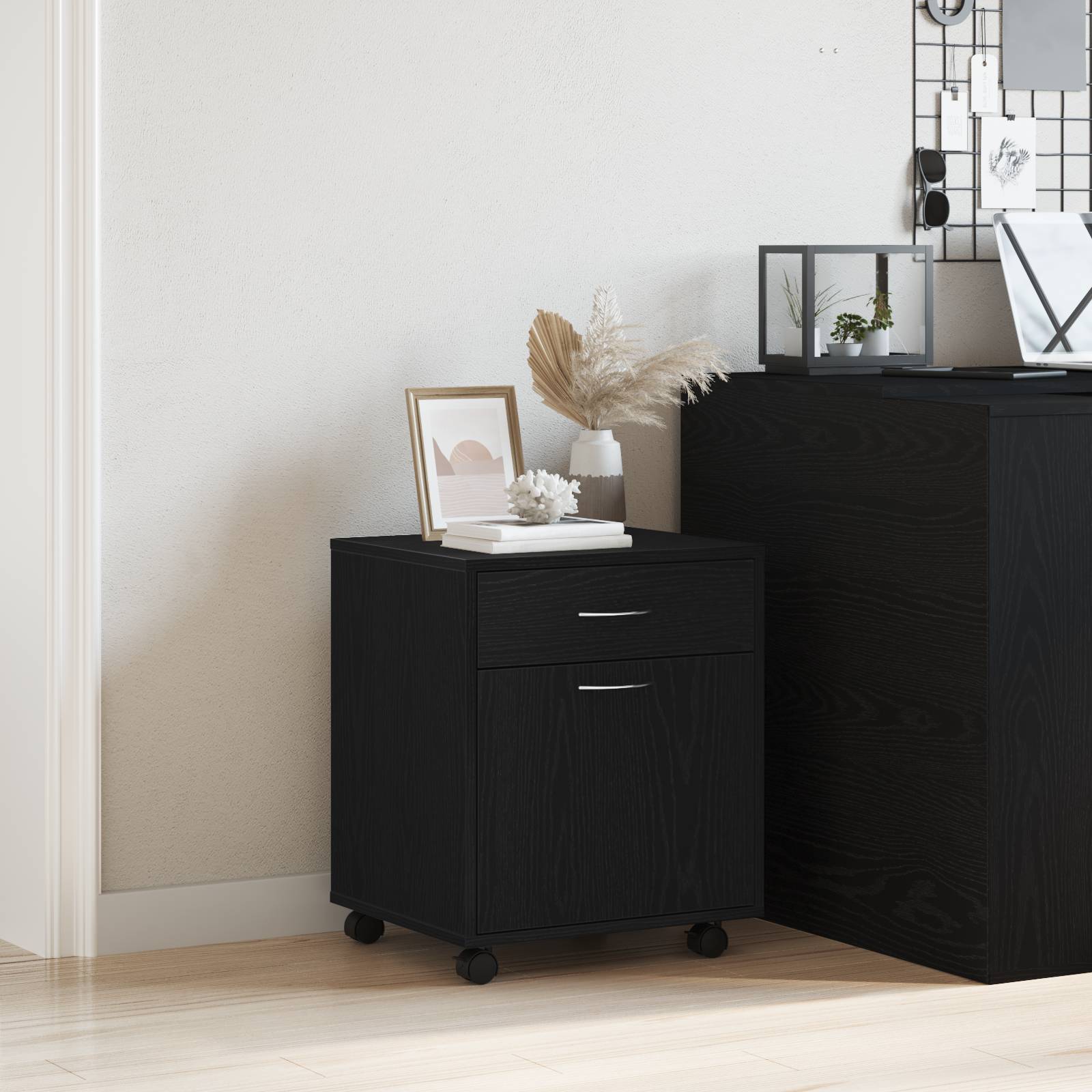 vidaXL Rollschrank Schwarz Eiche 45x38x54 cm Holzwerkstoff
