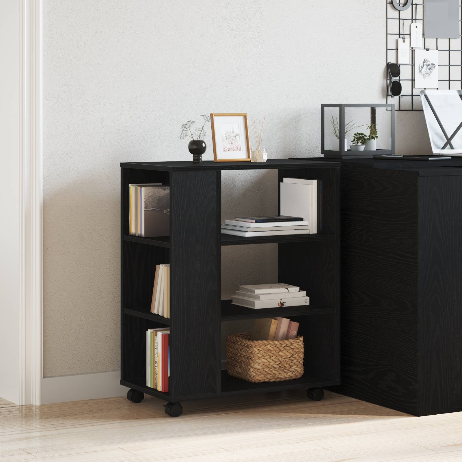 vidaXL Rollschrank Schwarz Eiche 60x35x75 cm Material