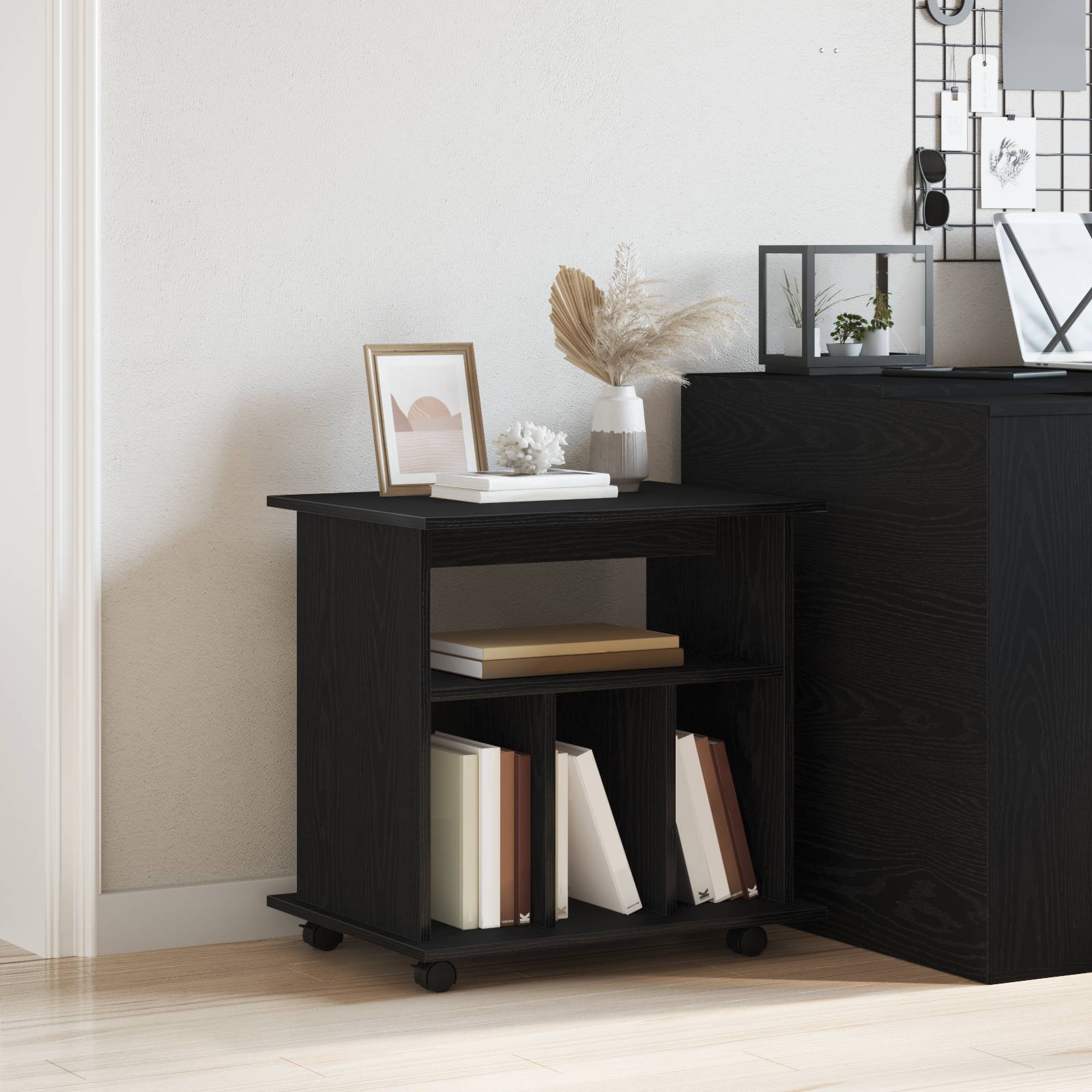 vidaXL Rollschrank Schwarz Eiche 60x45x55 cm Holzwerkstoff