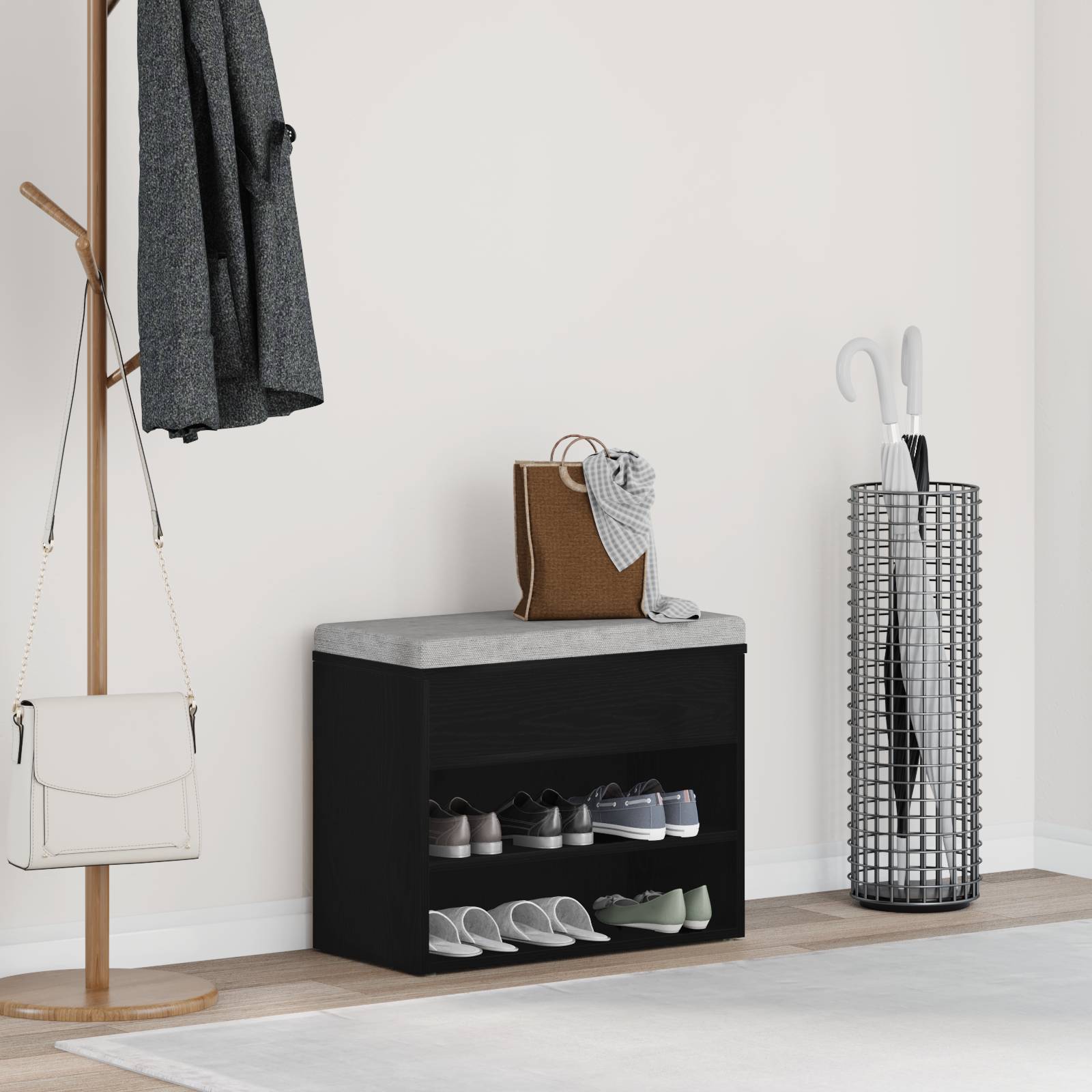 vidaXL Flurbank Schwarz Eiche 60x30x45 cm Holzwerkstoff