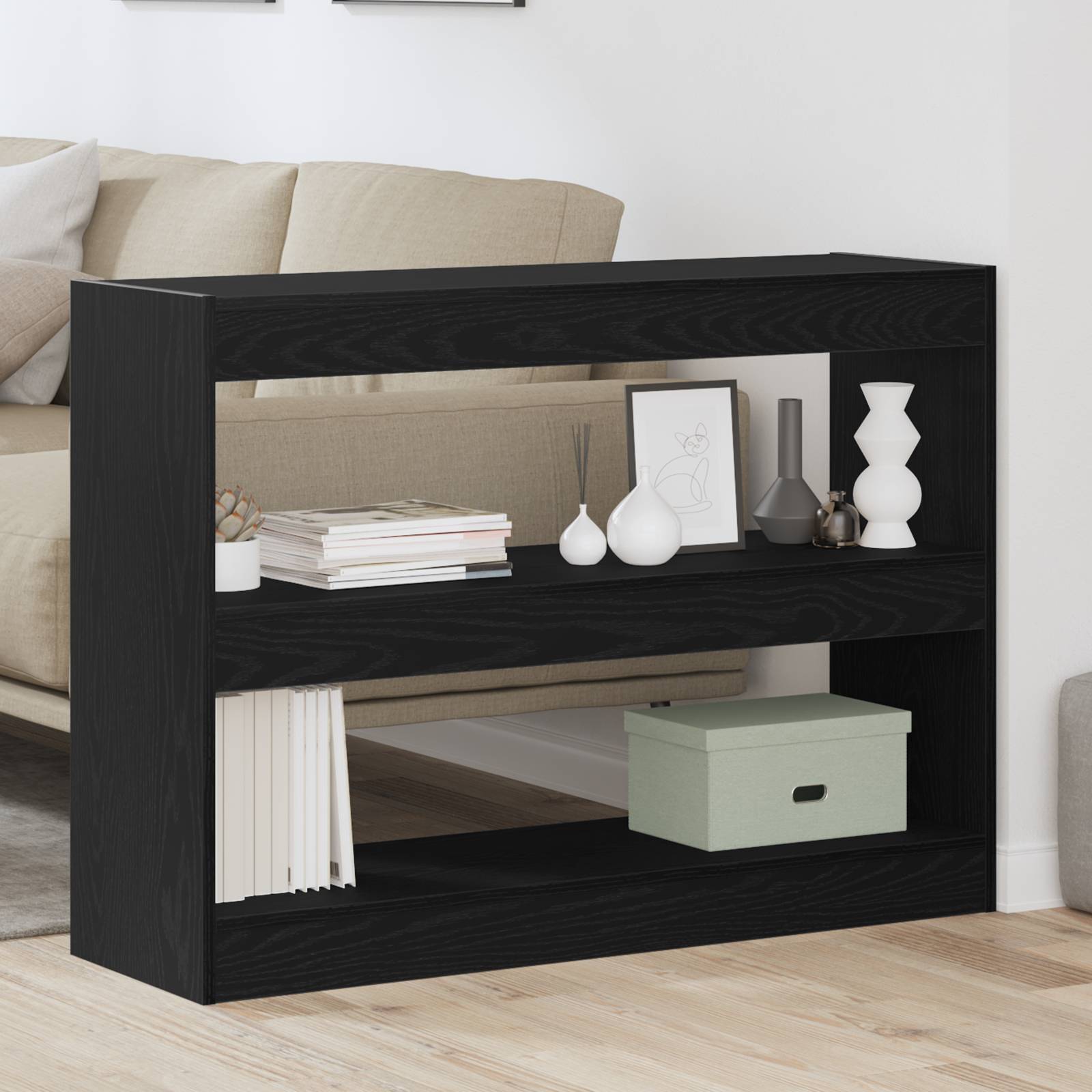 vidaXL Bücherregal/Raumteiler Schwarz Eiche 100x30x72 cm Holzwerkstoff