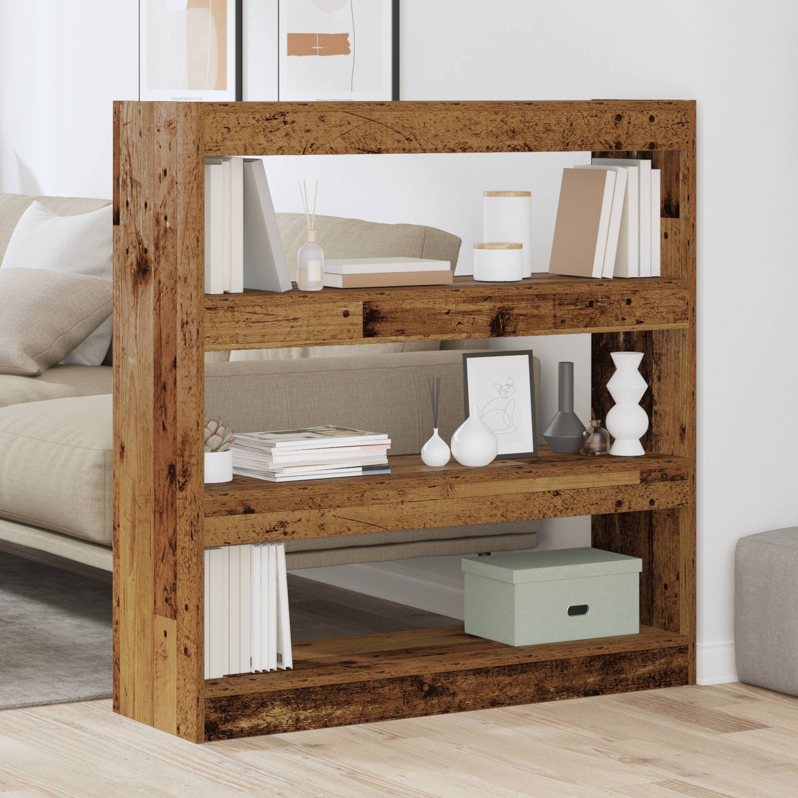 vidaXL Bücherregal/Raumteiler Rustikal Holz 100x30x103cm Holzwerkstoff