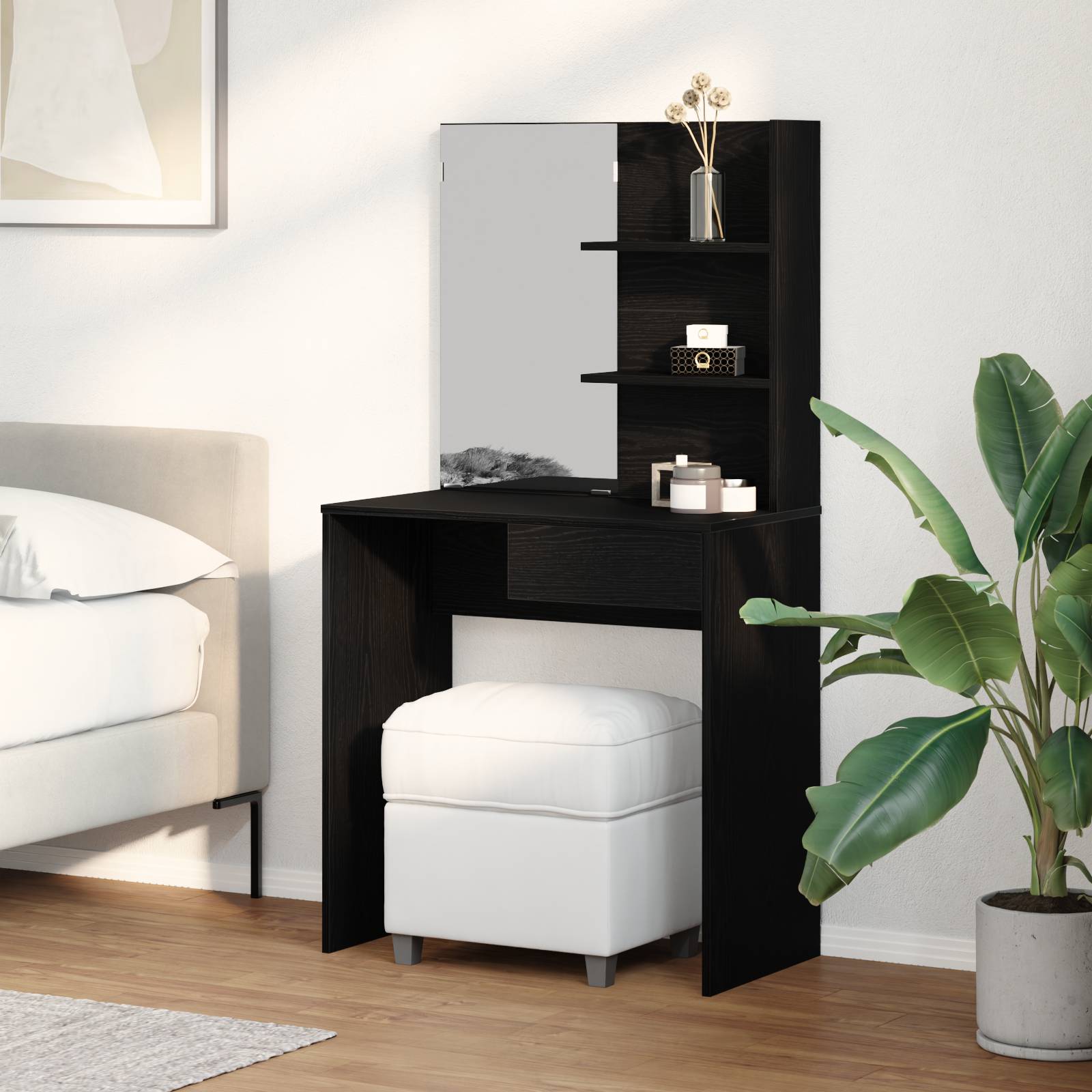 vidaXL Schminktisch mit Spiegel Schwarz Eiche 74,5x40x141 cm