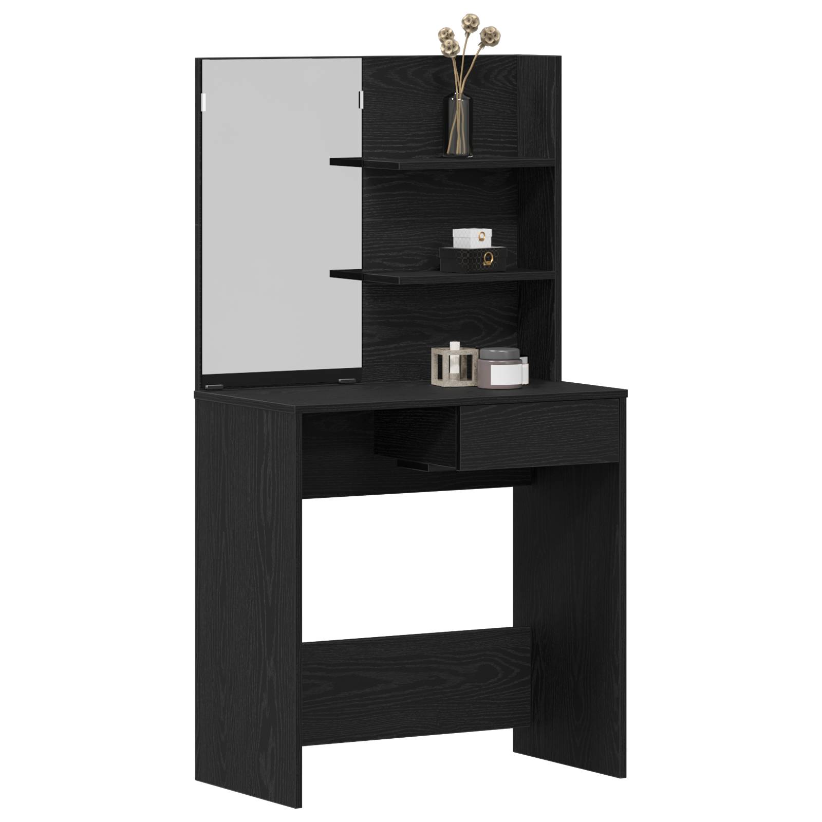 vidaXL Schminktisch mit Spiegel Schwarz Eiche 74,5x40x141 cm