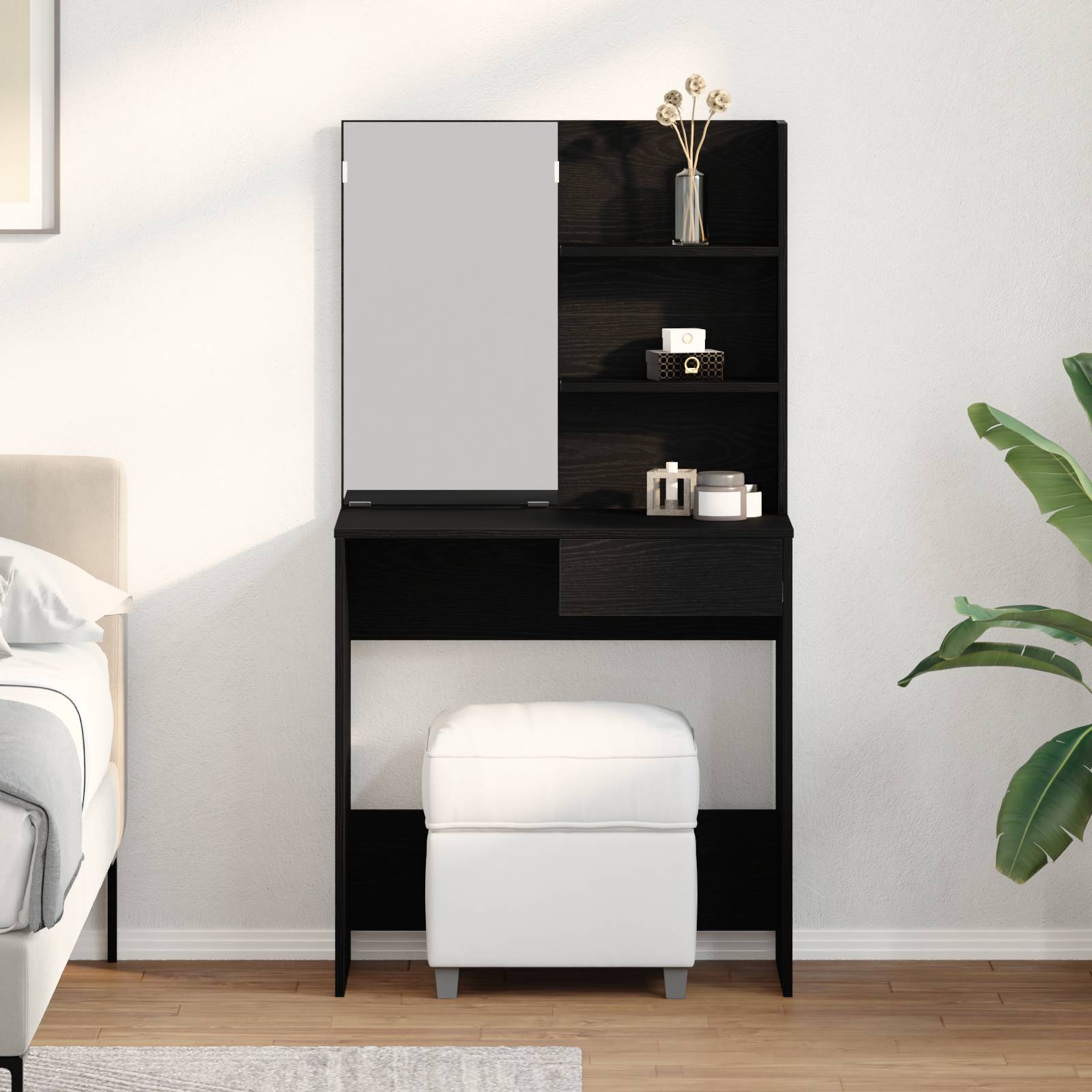 vidaXL Schminktisch mit Spiegel Schwarz Eiche 74,5x40x141 cm