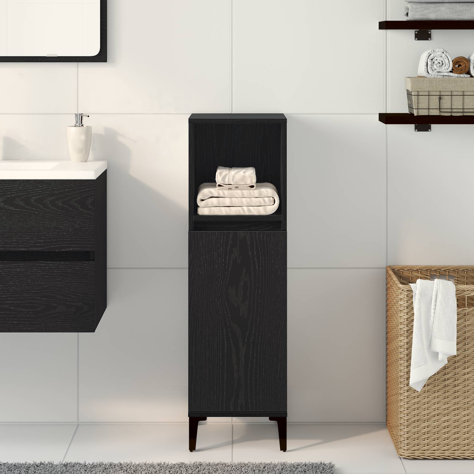 vidaXL Badschrank Schwarz Eiche 30x30x100 cm Holzwerkstoff