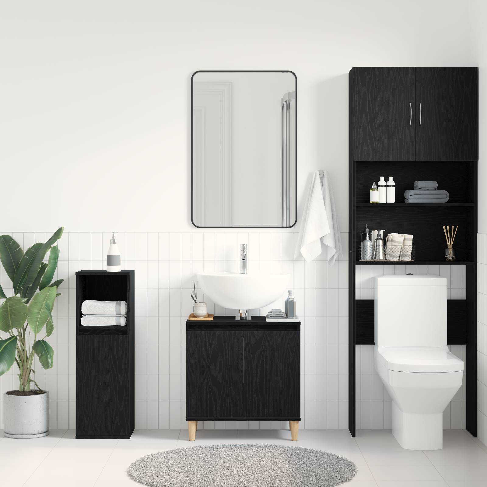 vidaXL Waschbeckenunterschrank Schwarz Eiche 58x33x60 cm Holzwerkstoff