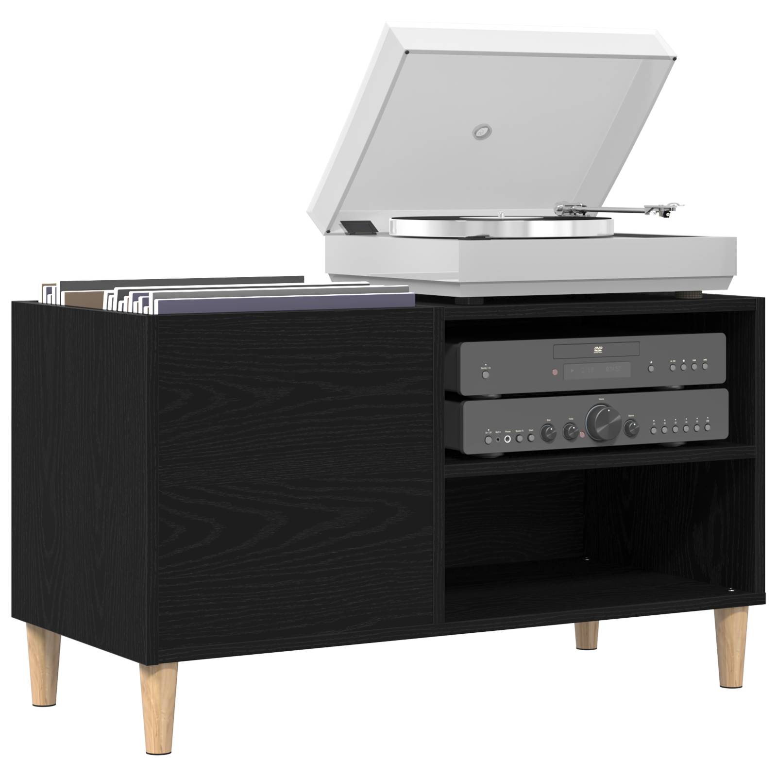 vidaXL Schallplattenschrank Schwarz Eiche 84,5x38x48 cm Holzwerkstoff
