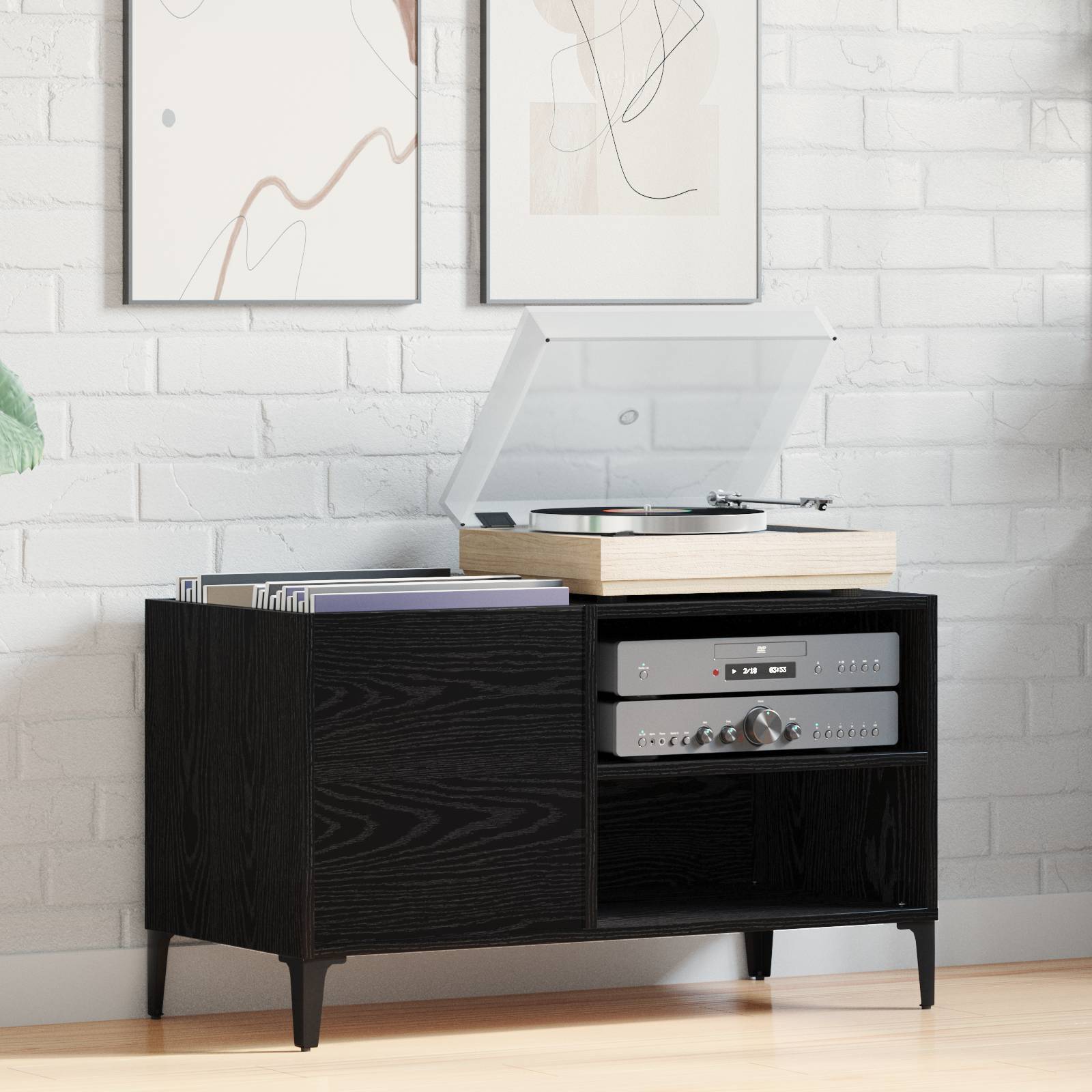 vidaXL Schallplattenschrank Schwarz Eiche 84,5x38x48 cm Holzwerkstoff