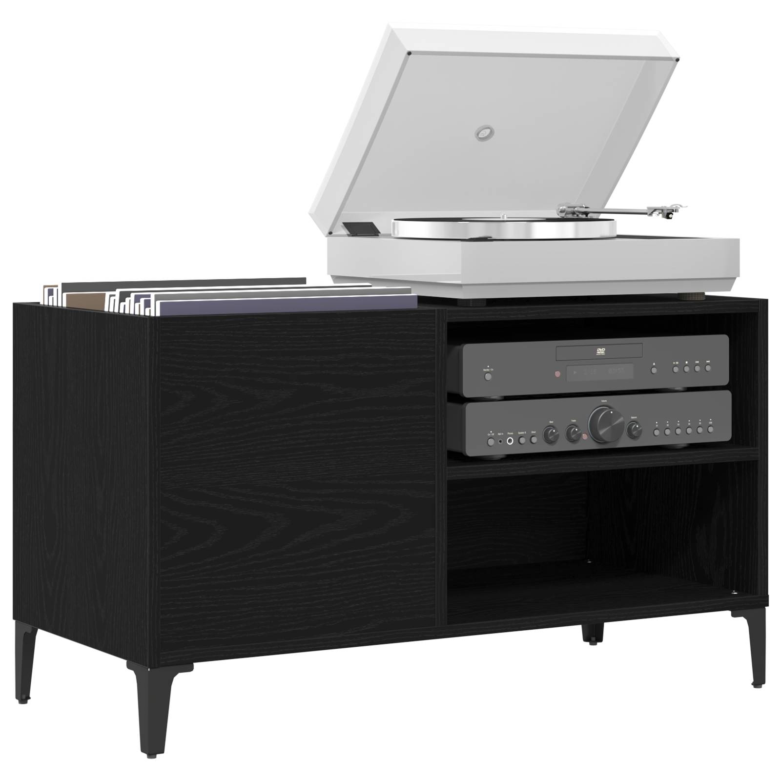 vidaXL Schallplattenschrank Schwarz Eiche 84,5x38x48 cm Holzwerkstoff