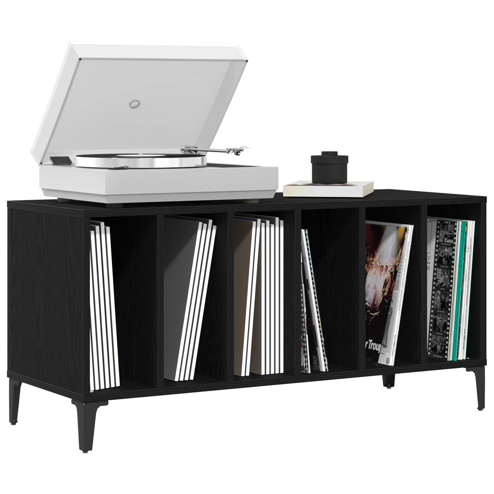 vidaXL Schallplattenschrank Schwarz Eiche 100x38x48 cm Holzwerkstoff