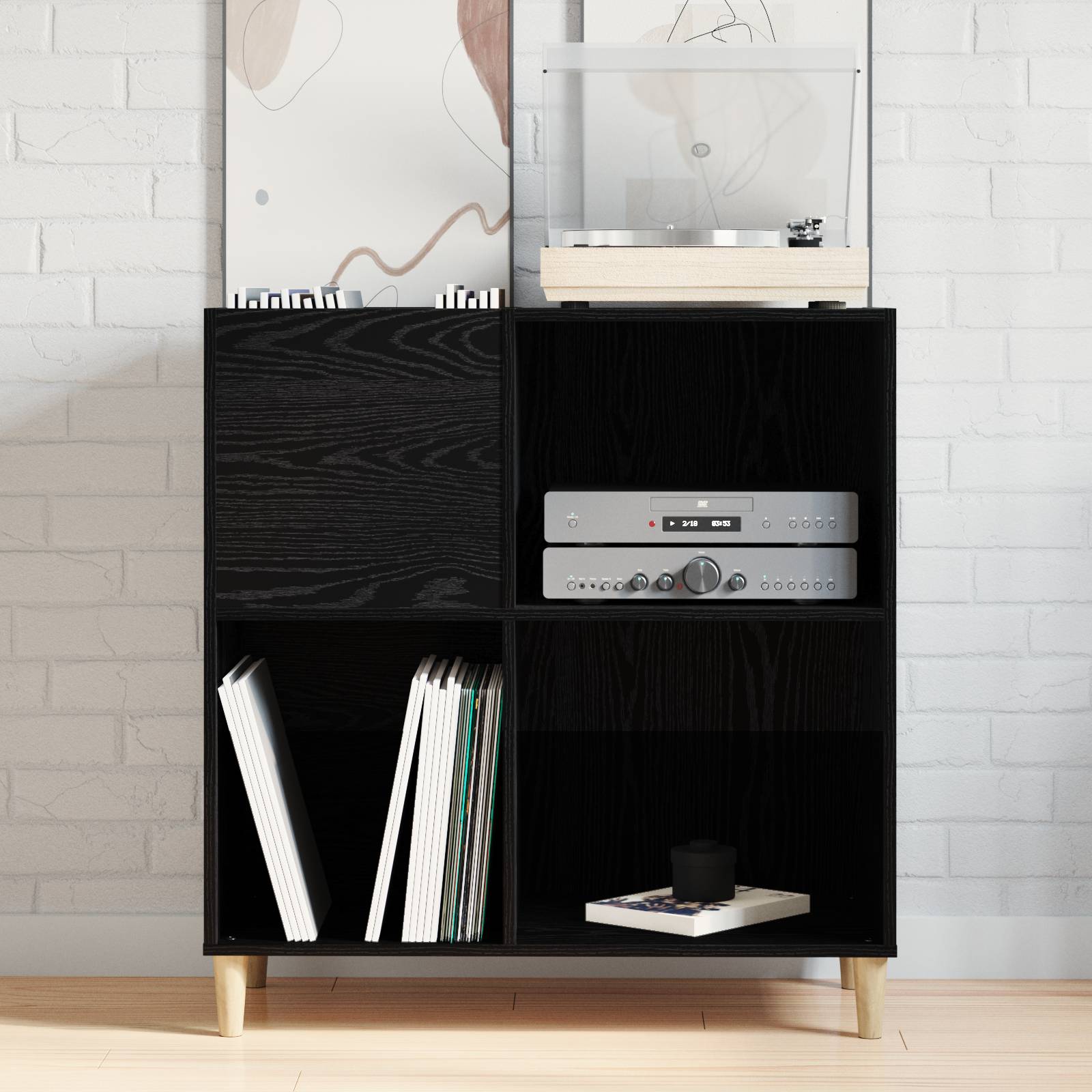 vidaXL Schallplattenschrank Schwarz Eiche 84,5x38x89 cm Holzwerkstoff