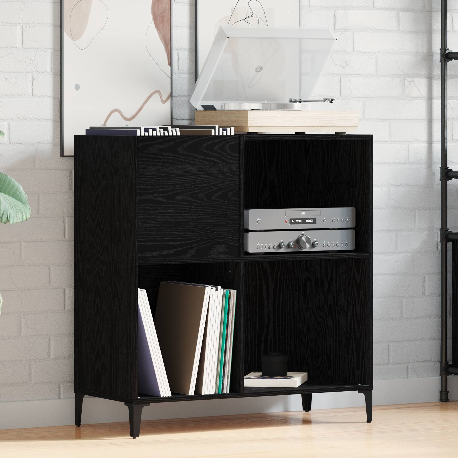 vidaXL Schallplattenschrank Schwarz Eiche 84,5x38x89 cm Holzwerkstoff
