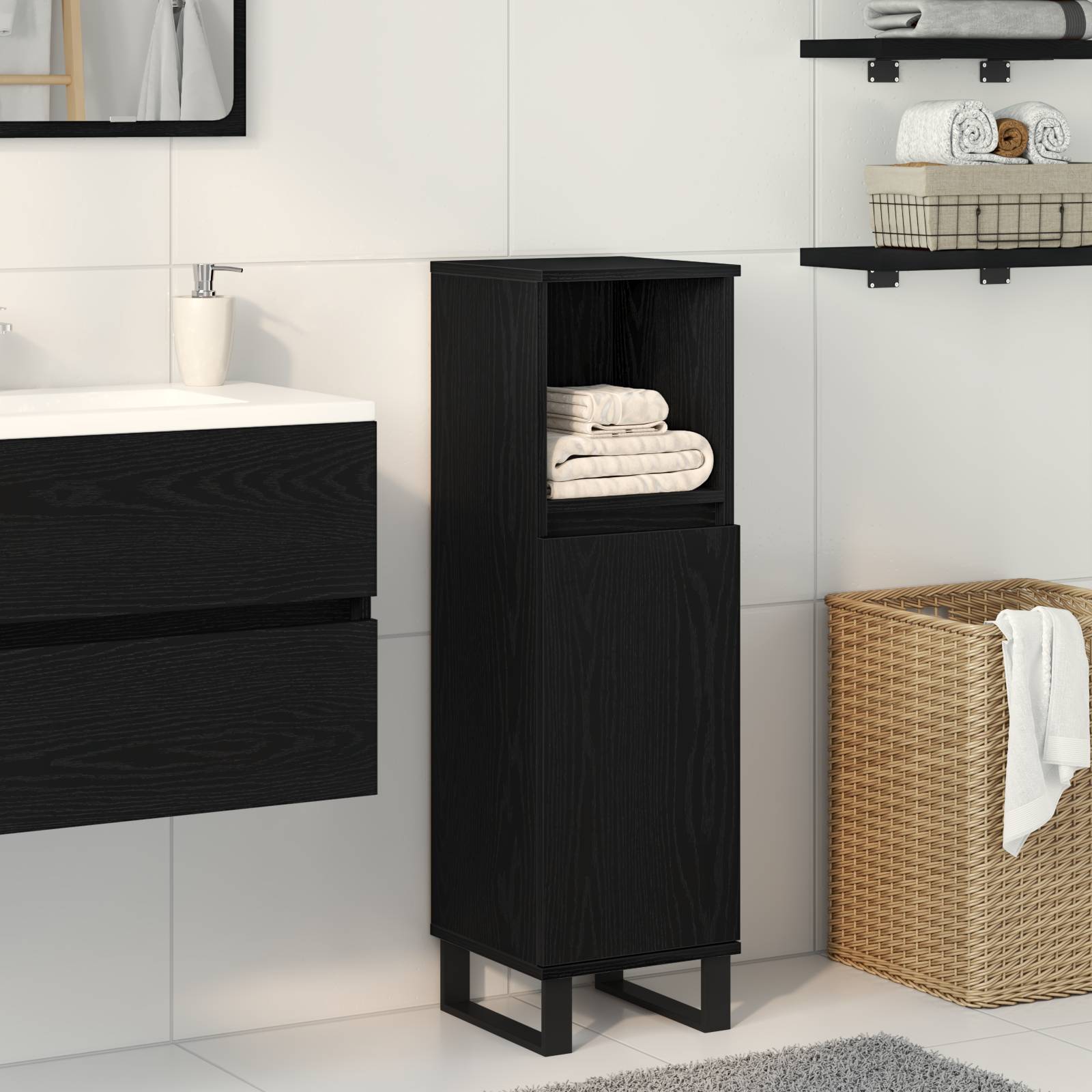vidaXL Badschrank Schwarz Eiche 30x30x100 cm Holzwerkstoff