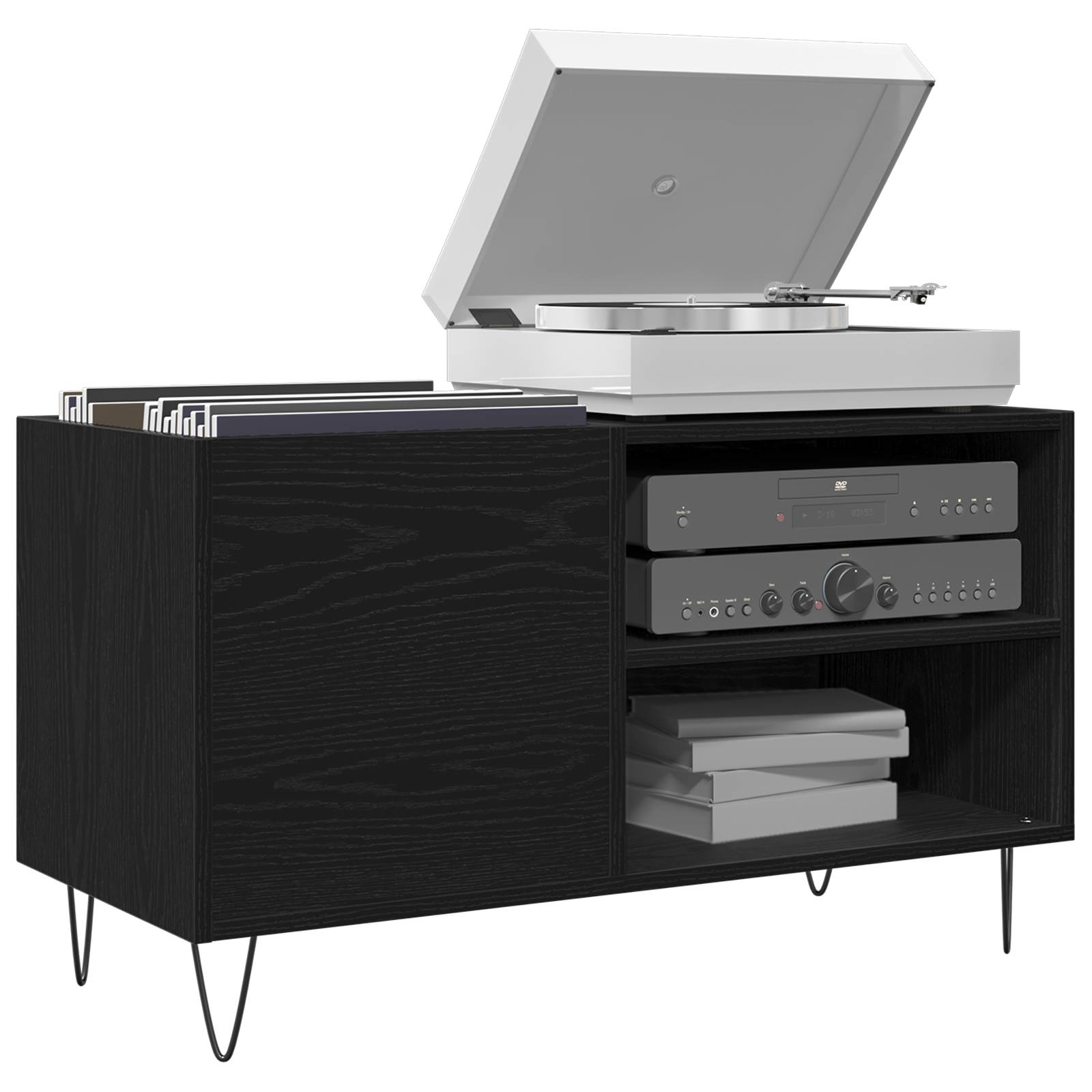 vidaXL Schallplattenschrank Schwarz Eiche 84,5x38x48 cm Holzwerkstoff