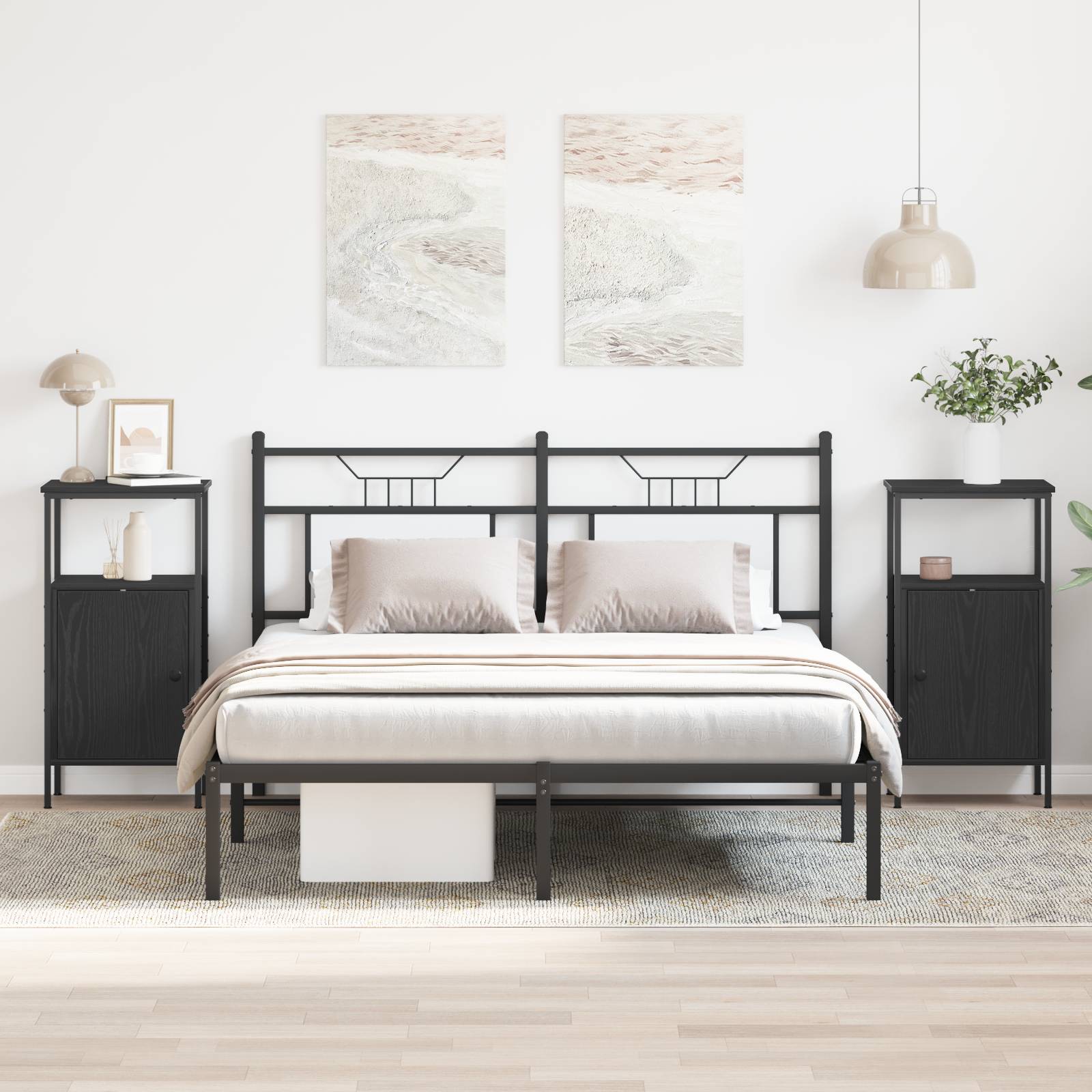 vidaXL Nachttische 2 Stk.Schwarz Eiche 41x31x80 cm Holzwerkstoff