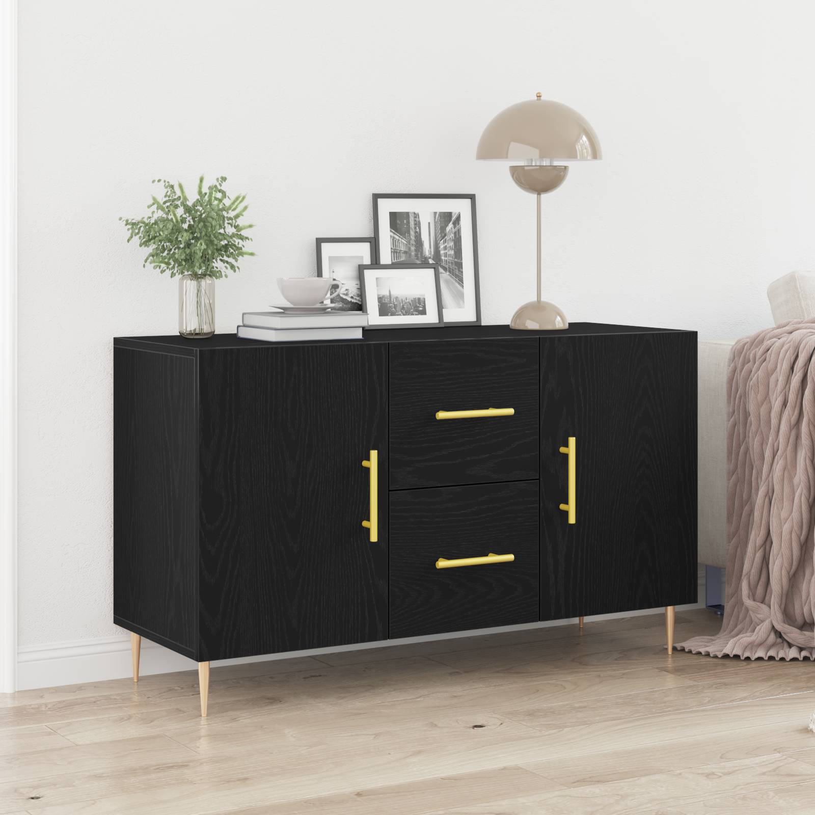 vidaXL Sideboard Schwarz Eiche 100x36x60 cm Holzwerkstoff