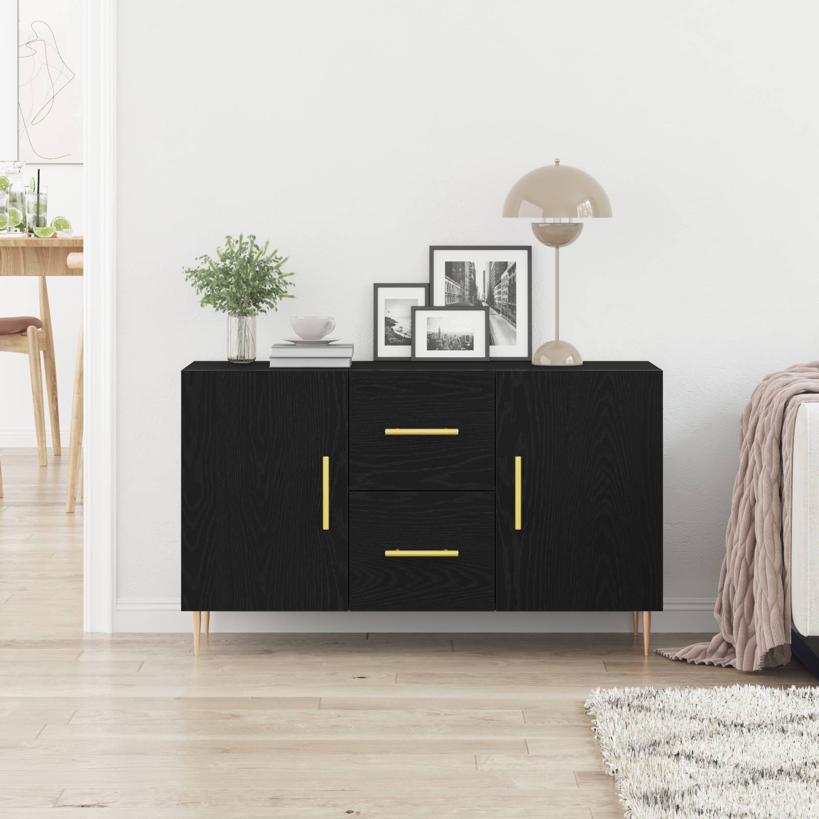 vidaXL Sideboard Schwarz Eiche 100x36x60 cm Holzwerkstoff
