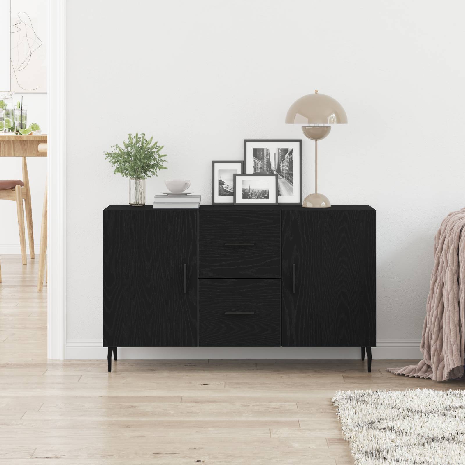 vidaXL Sideboard Schwarz Eiche 100x36x60 cm Holzwerkstoff