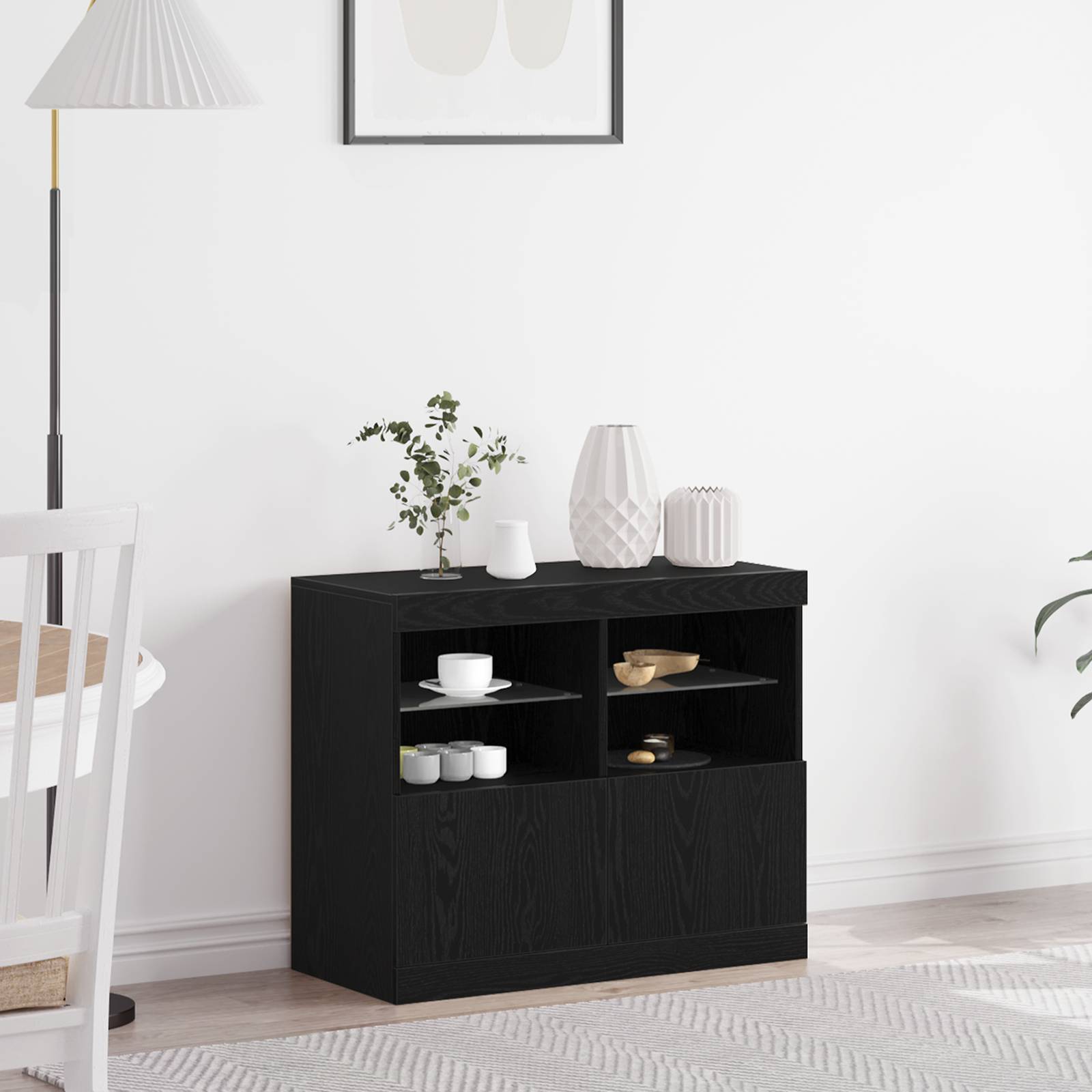 vidaXL Sideboard mit LED-Leuchten Schwarz Eiche 81x37x67 cm