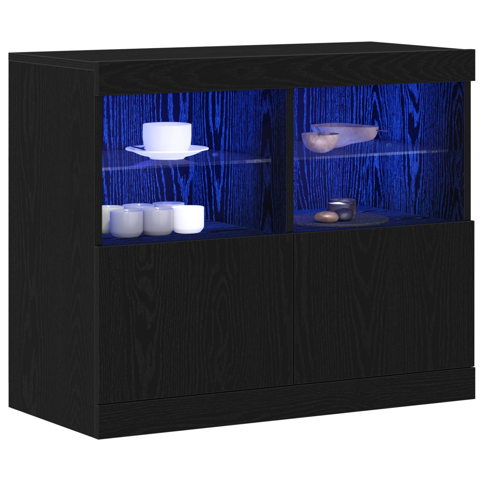 vidaXL Sideboard mit LED-Leuchten Schwarz Eiche 81x37x67 cm