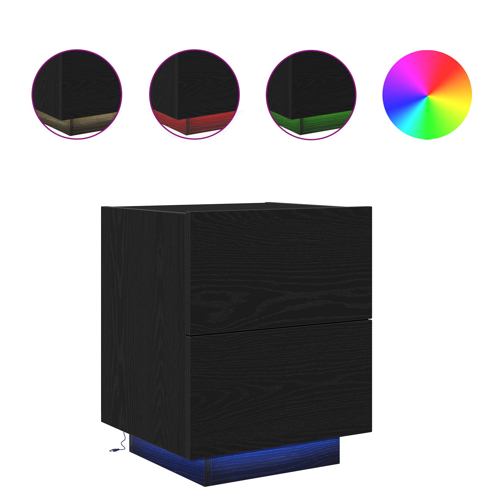 vidaXL Nachttisch mit LED-Leuchten Schwarz Eiche 45x40x55 cm
