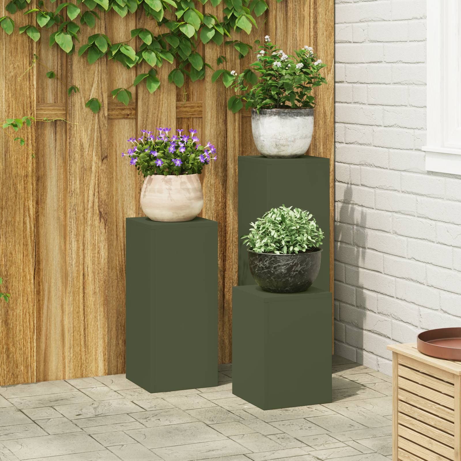 vidaXL Outdoor-Pflanzensäulen 3 Stk.Olivgrün Stahl