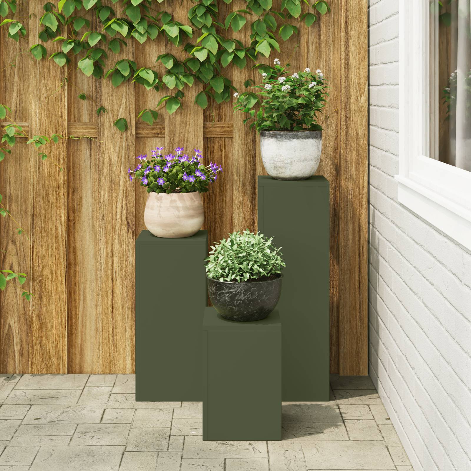 vidaXL Outdoor-Pflanzensäulen 3 Stk.Olivgrün Stahl