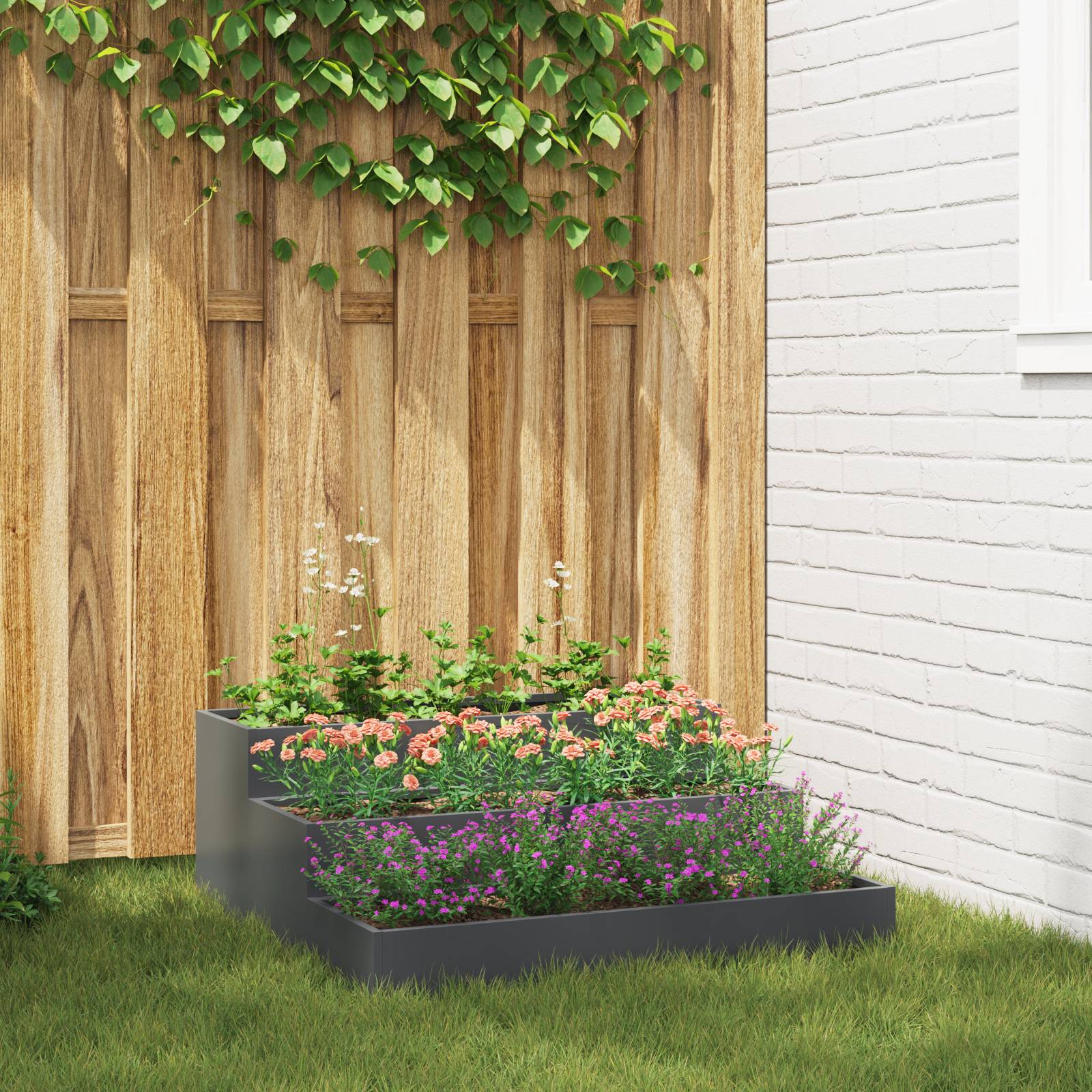 vidaXL Pflanzkasten mit 3 Etagen 90x90x35 cm Anthrazit Stahl
