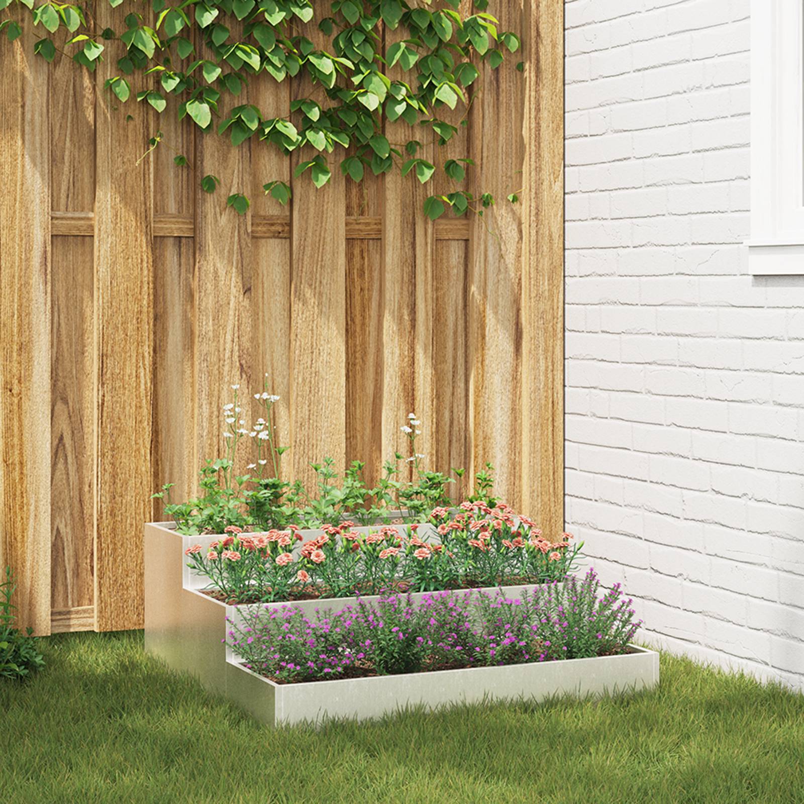 vidaXL Pflanzkasten mit 3 Etagen 90x90x35 cm Edelstahl