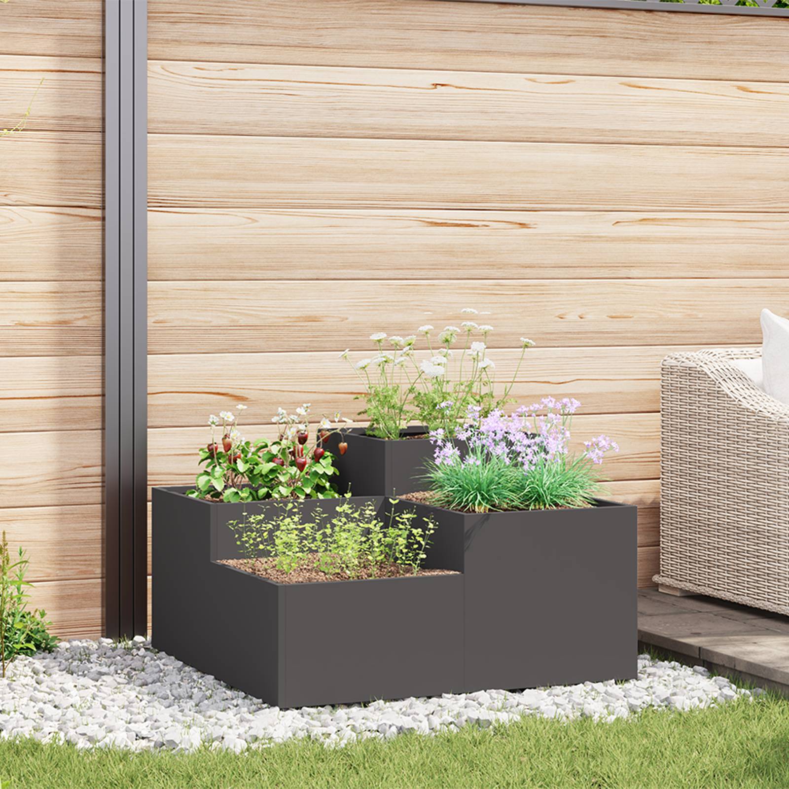 vidaXL Pflanzkübel 100x100x48 cm Schwarz Stahl