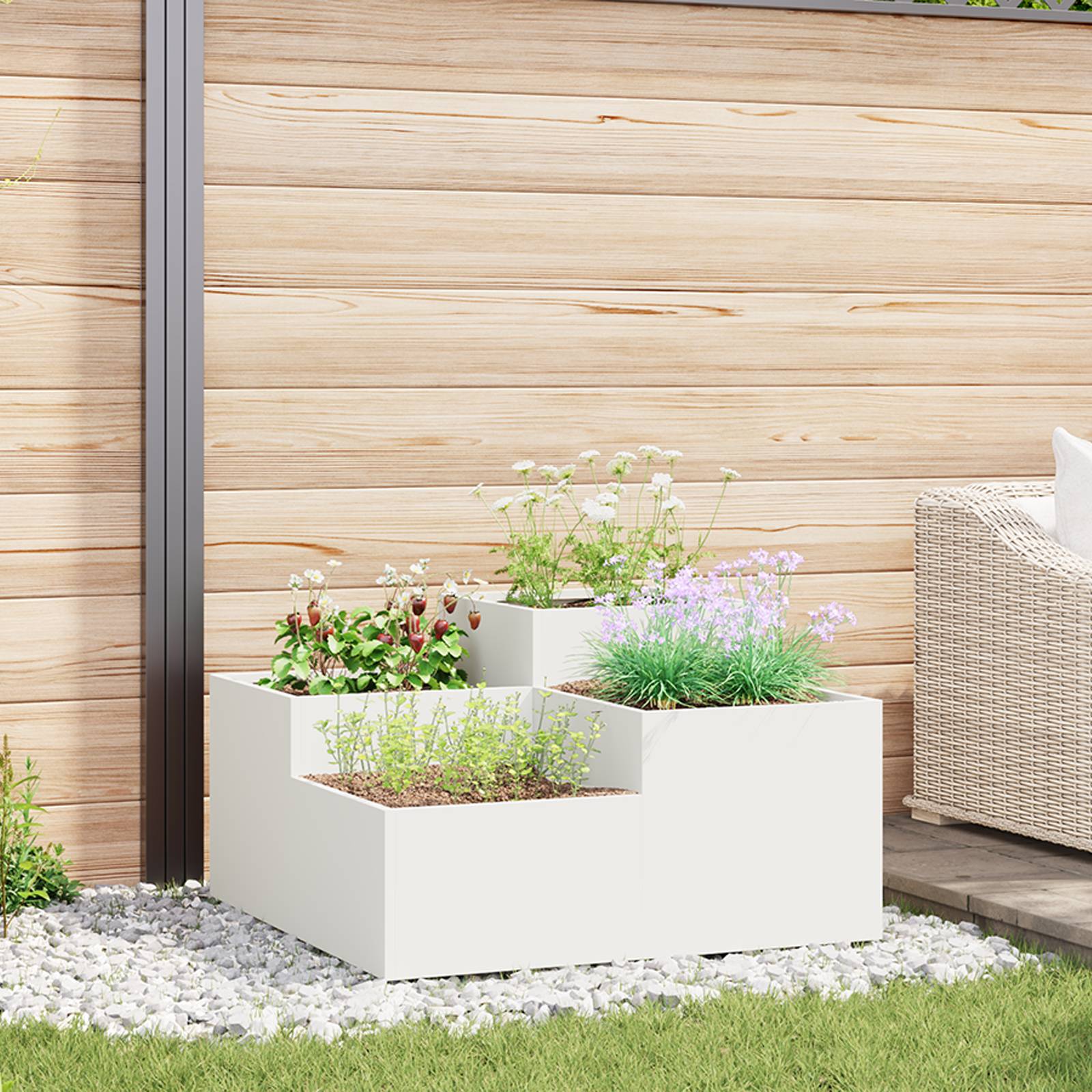 vidaXL Pflanzkübel 100x100x48 cm Weiß Stahl
