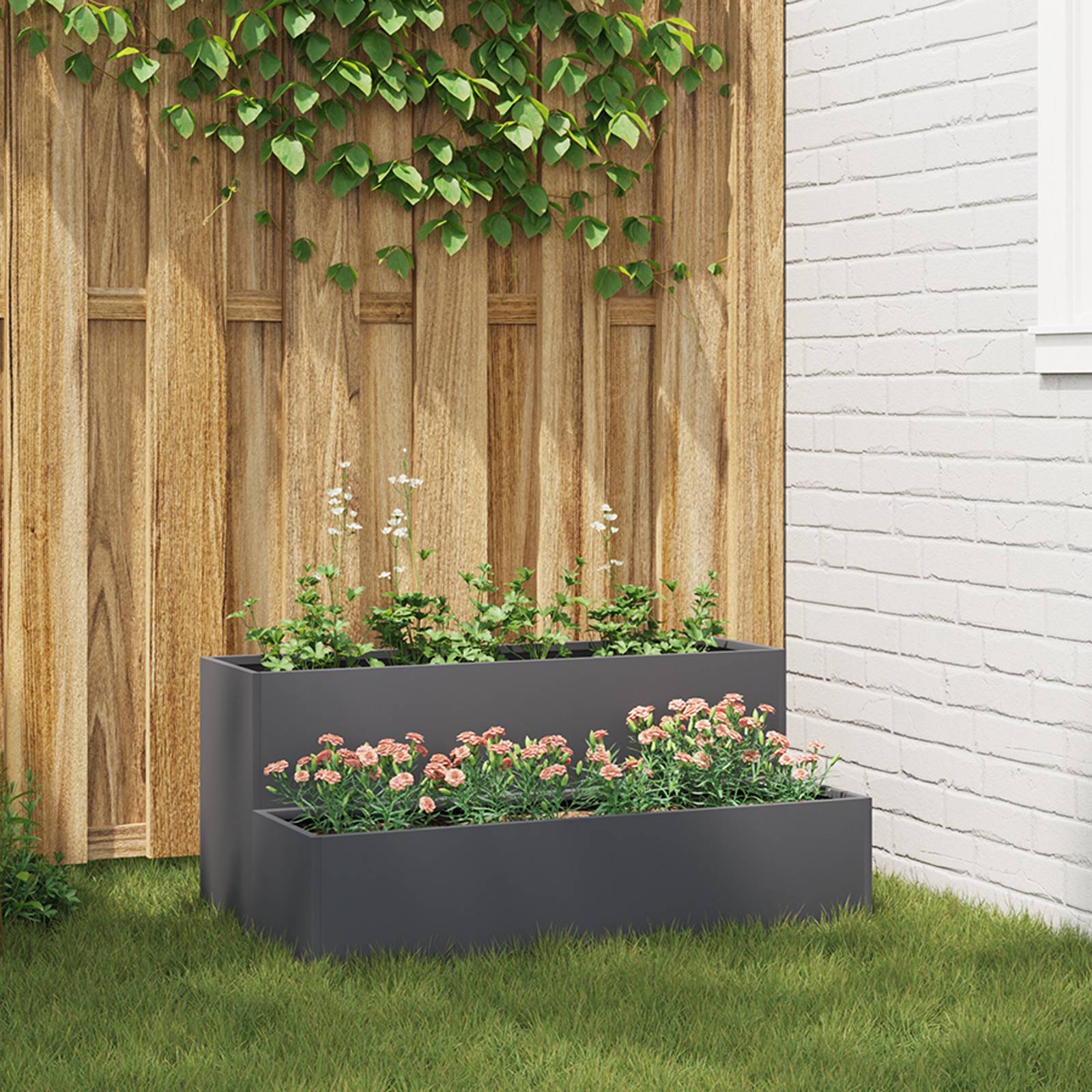 vidaXL Pflanzkasten mit 2 Etagen 100x60x45 cm Anthrazit Stahl