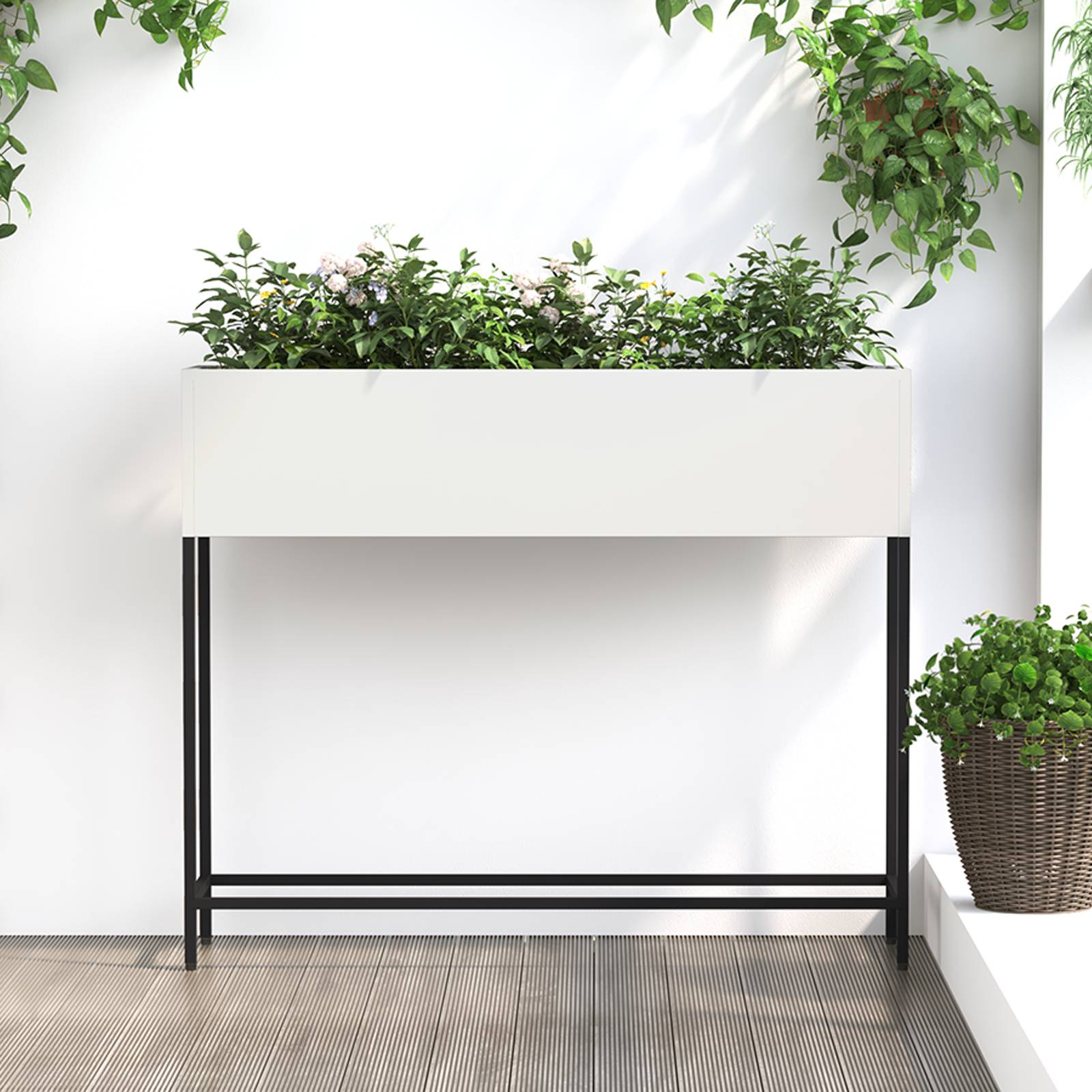 vidaXL Hochbeet 100x26x82 cm Weiß Stahl