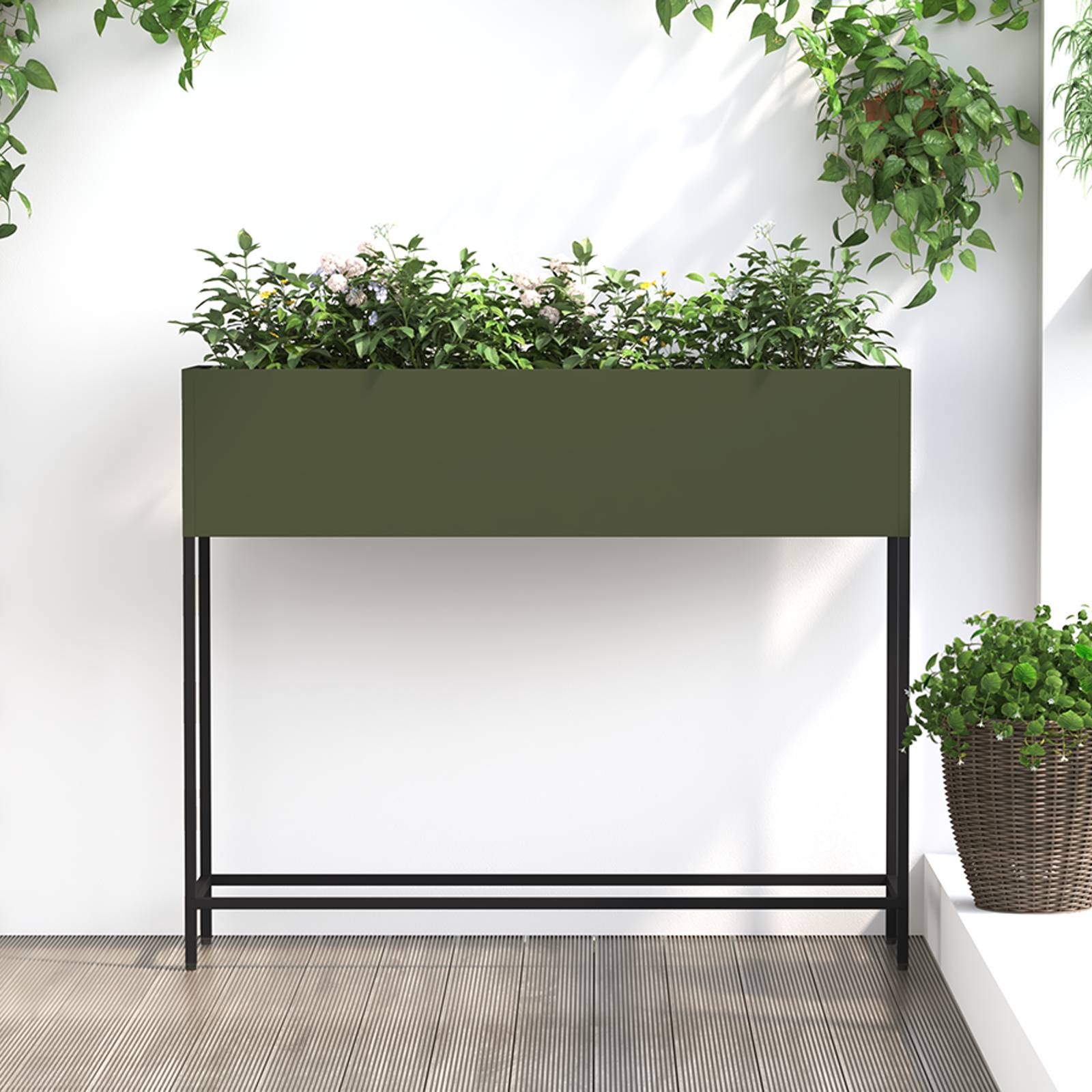 vidaXL Hochbeet 100x26x82 cm Olivgrün Stahl