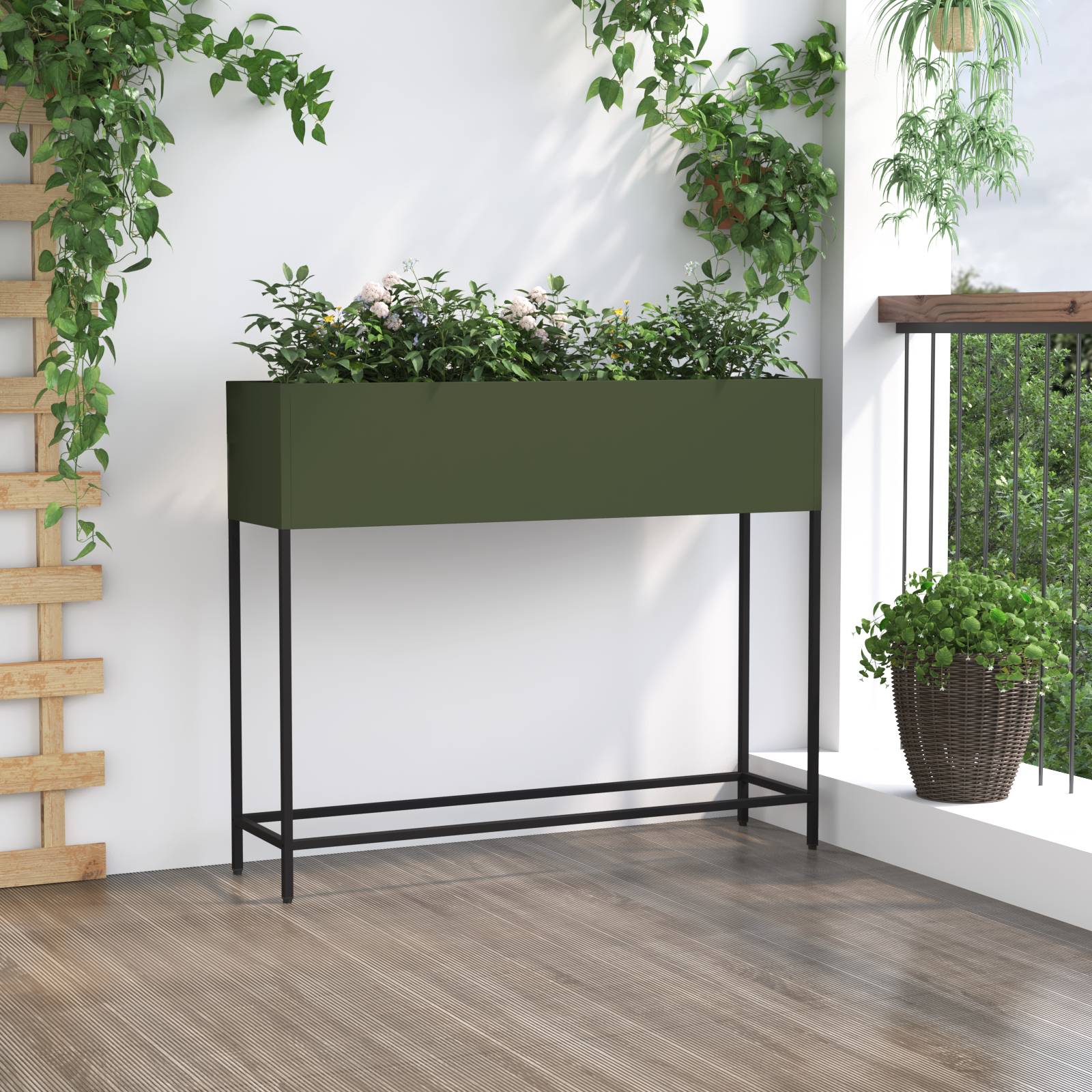 vidaXL Hochbeet 100x26x82 cm Olivgrün Stahl
