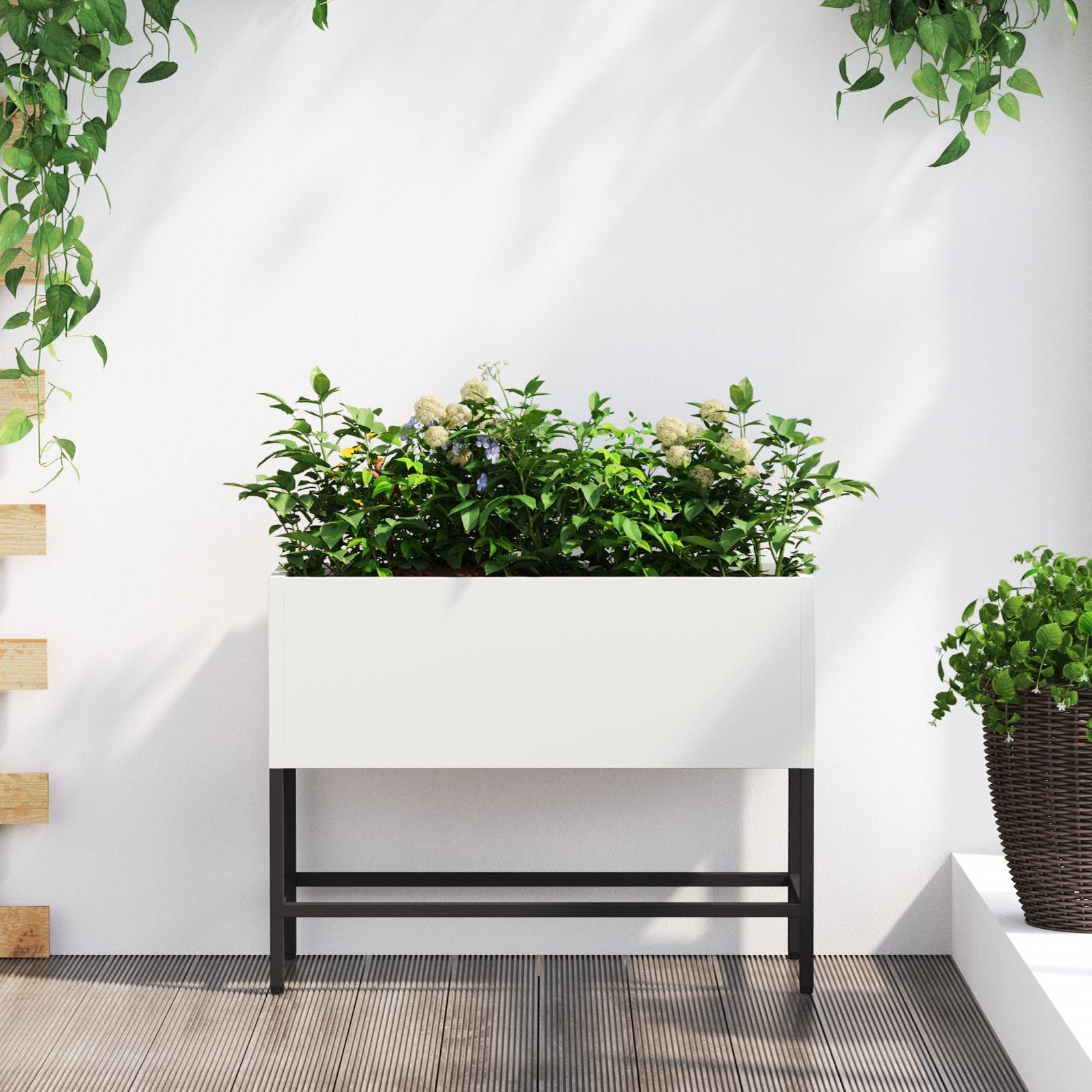 vidaXL Hochbeet 60x26x45 cm Weiß Stahl