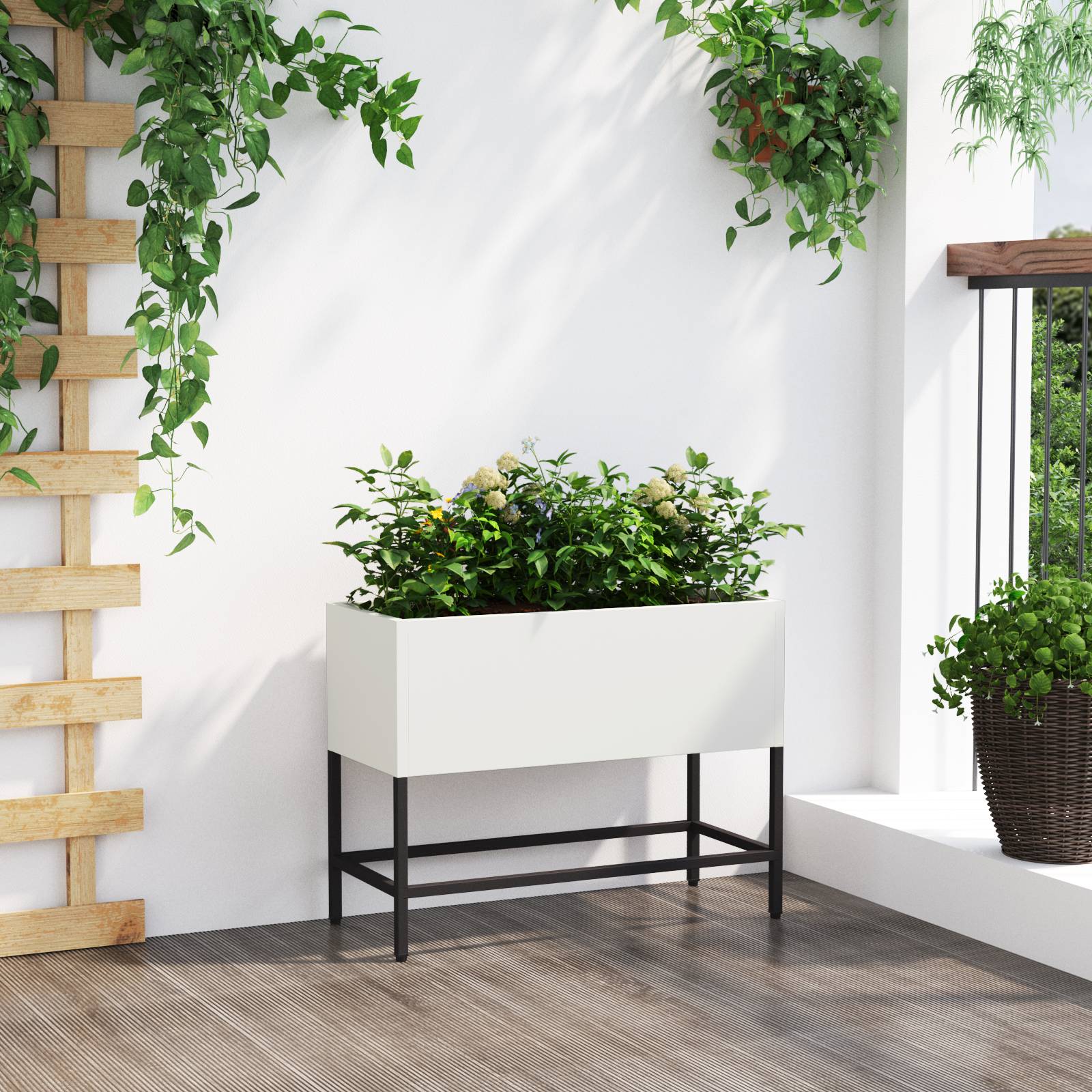 vidaXL Hochbeet 60x26x45 cm Weiß Stahl