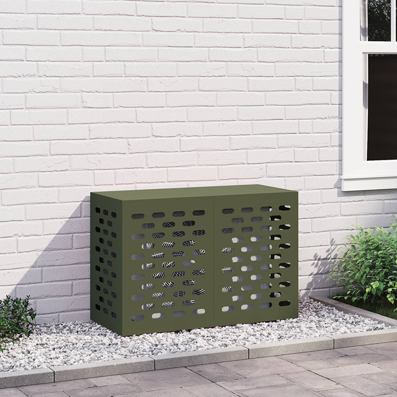 vidaXL Klimaanlagenabdeckung Olivgrün 90x40x60 cm Stahl