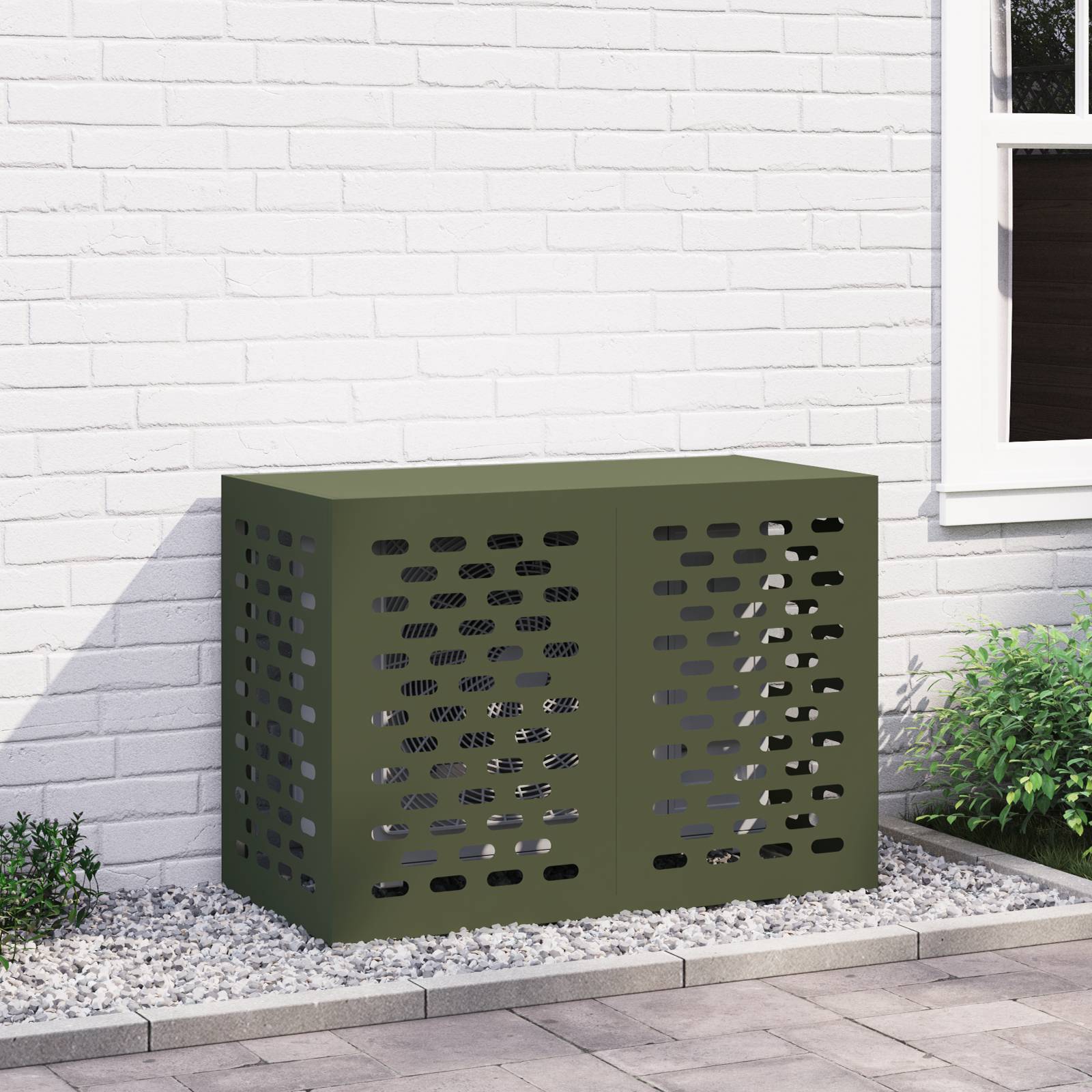 vidaXL Klimaanlagenabdeckung Olivgrün 100x50x70 cm Stahl