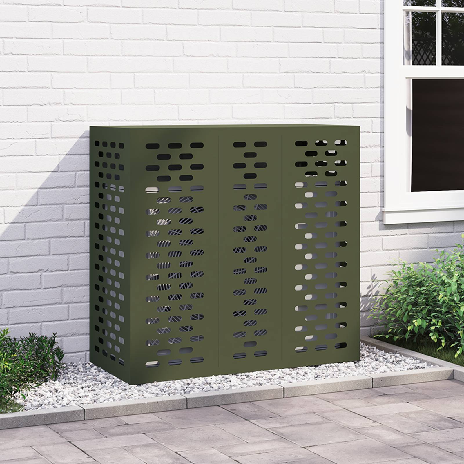 vidaXL Klimaanlagenabdeckung Olivgrün 110x50x105 cm Stahl