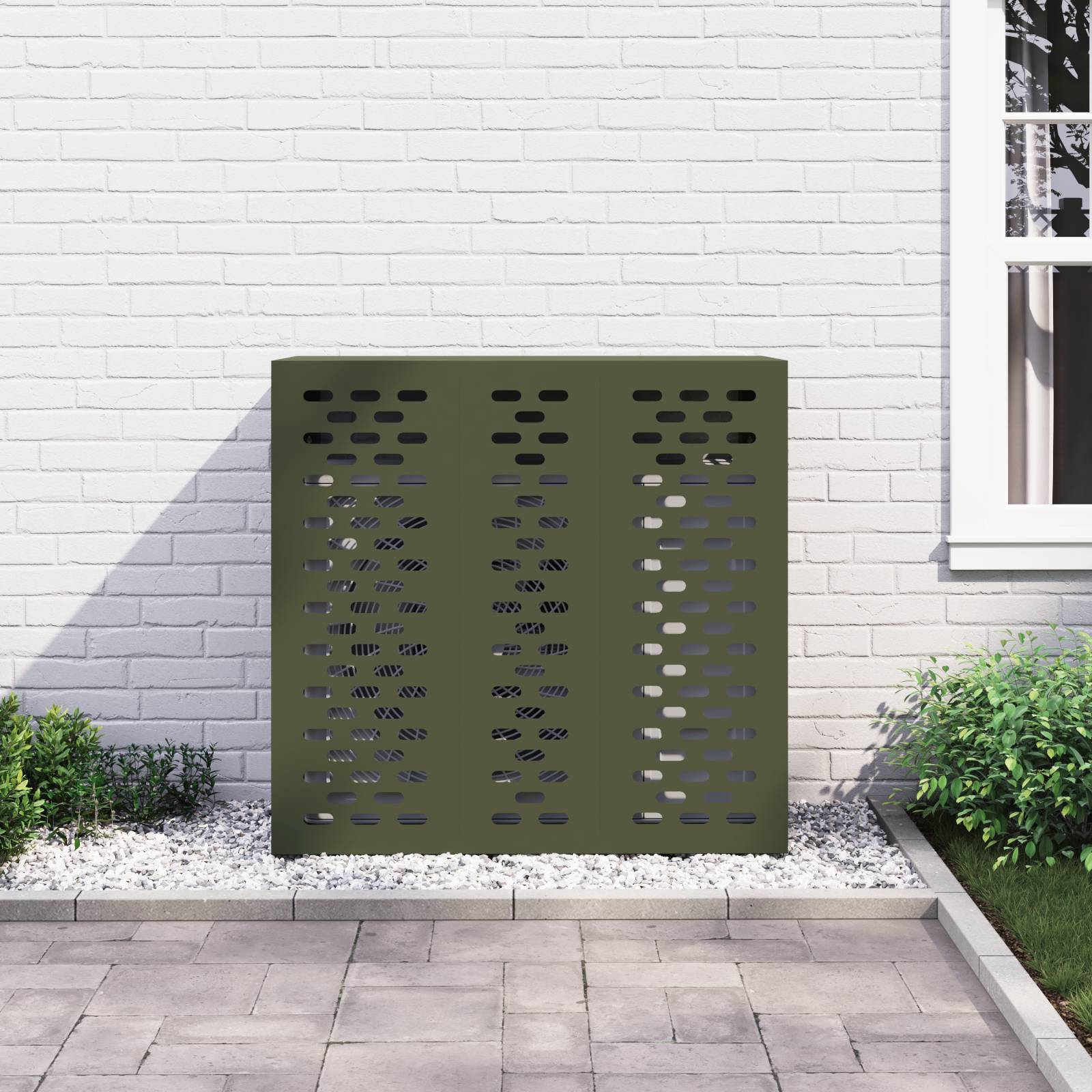 vidaXL Klimaanlagenabdeckung Olivgrün 110x50x105 cm Stahl