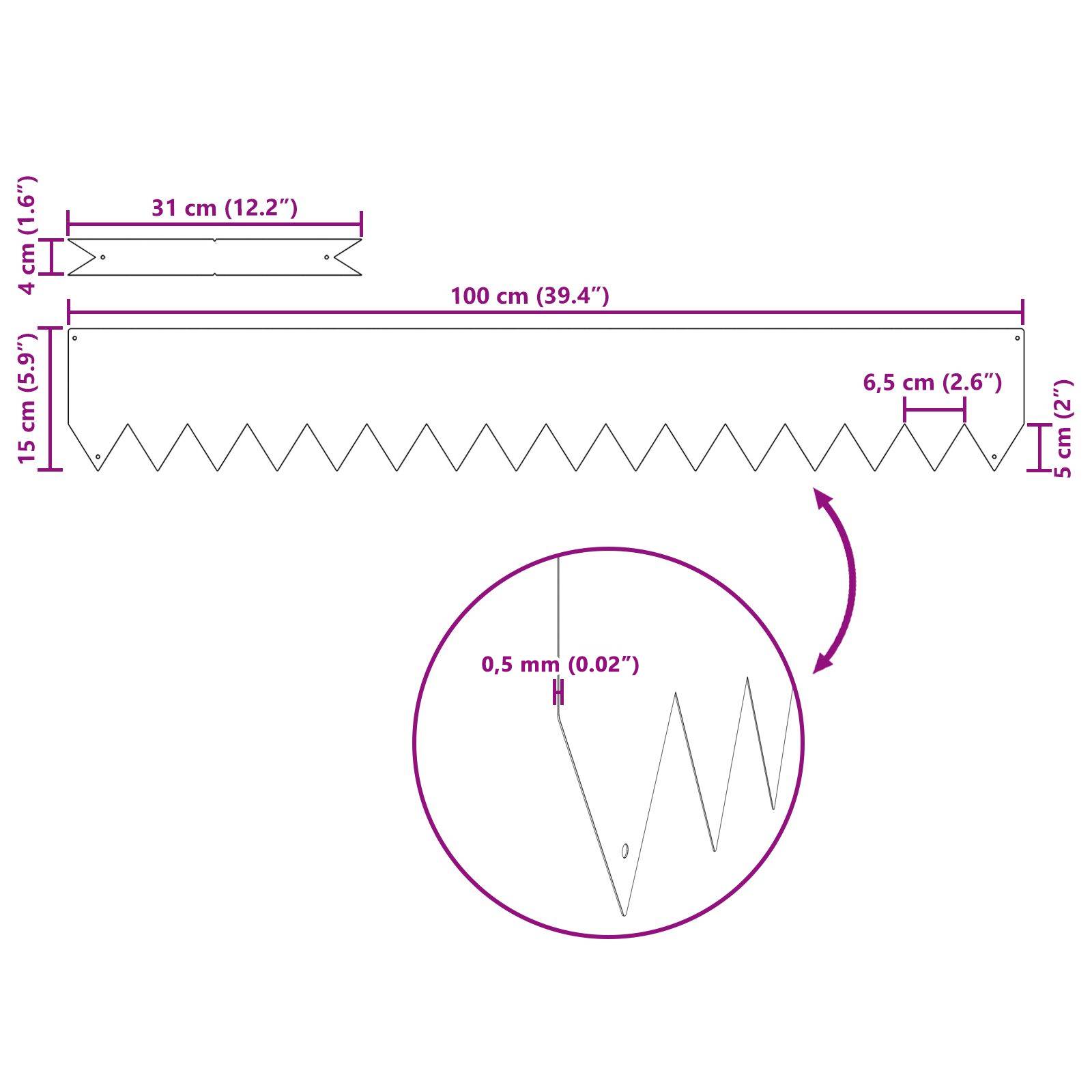 vidaXL Rasenkanten 20 Stk. Anthrazit 100x0,5x15 cm Stahl